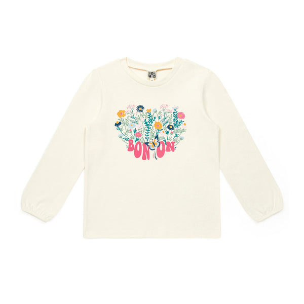 Girls White Printed Cotton T-Shirt