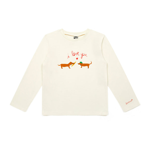 Girls White Printed Cotton T-Shirt