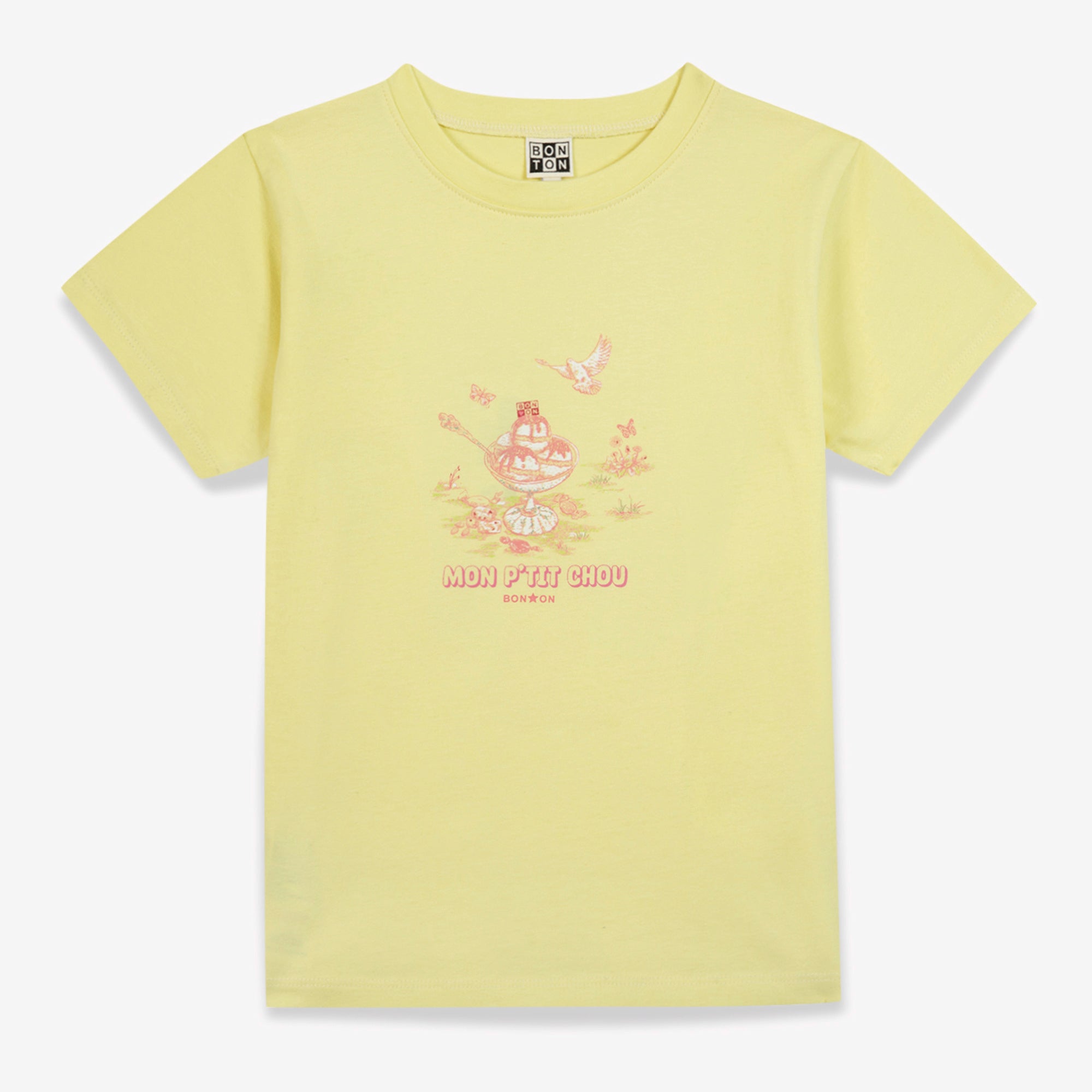 Girls Yellow Printed Cotton T-Shirt