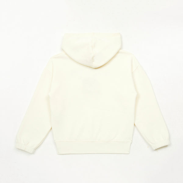 Girls White Printed Cotton Sweatshirt