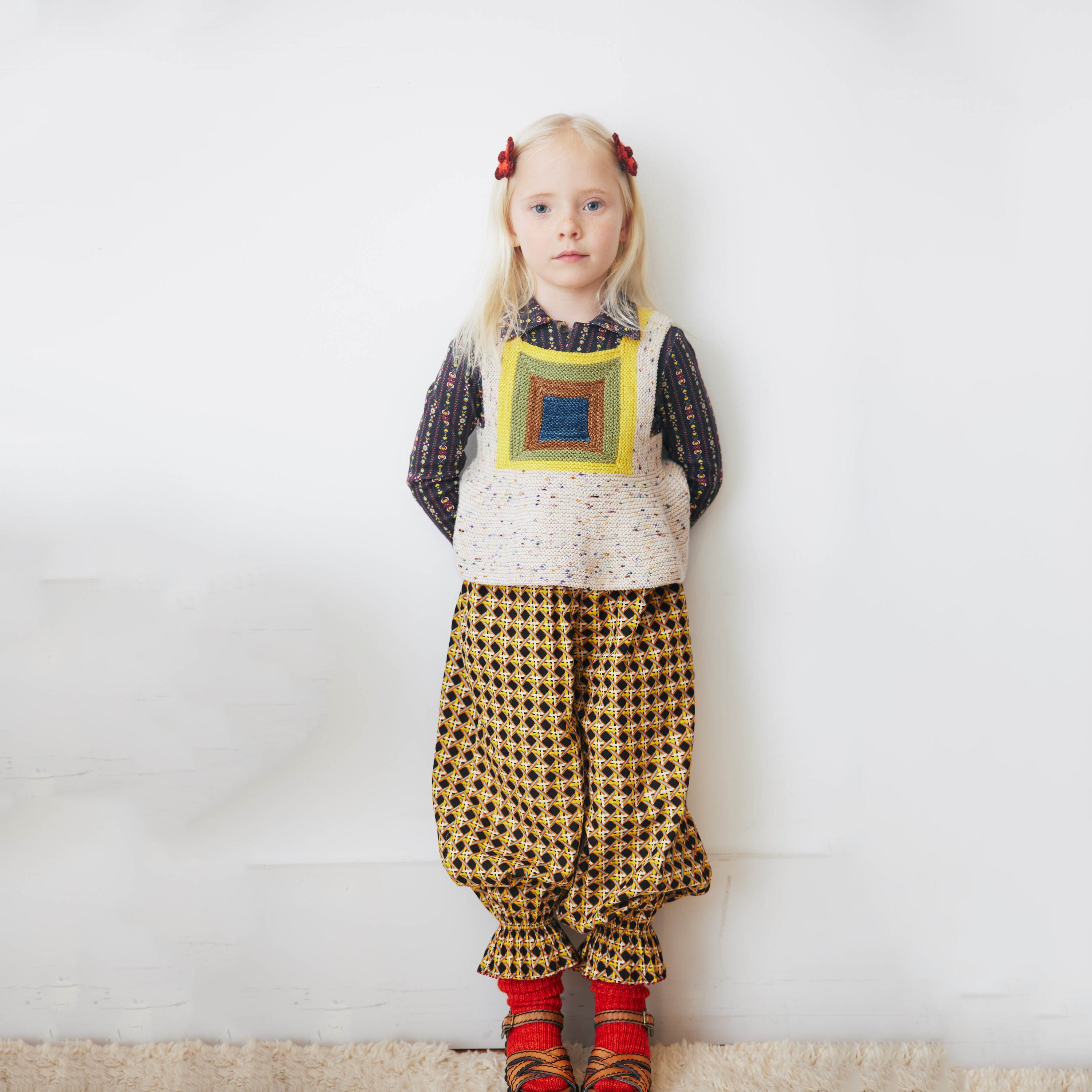Girls Cream Strap Wool Top