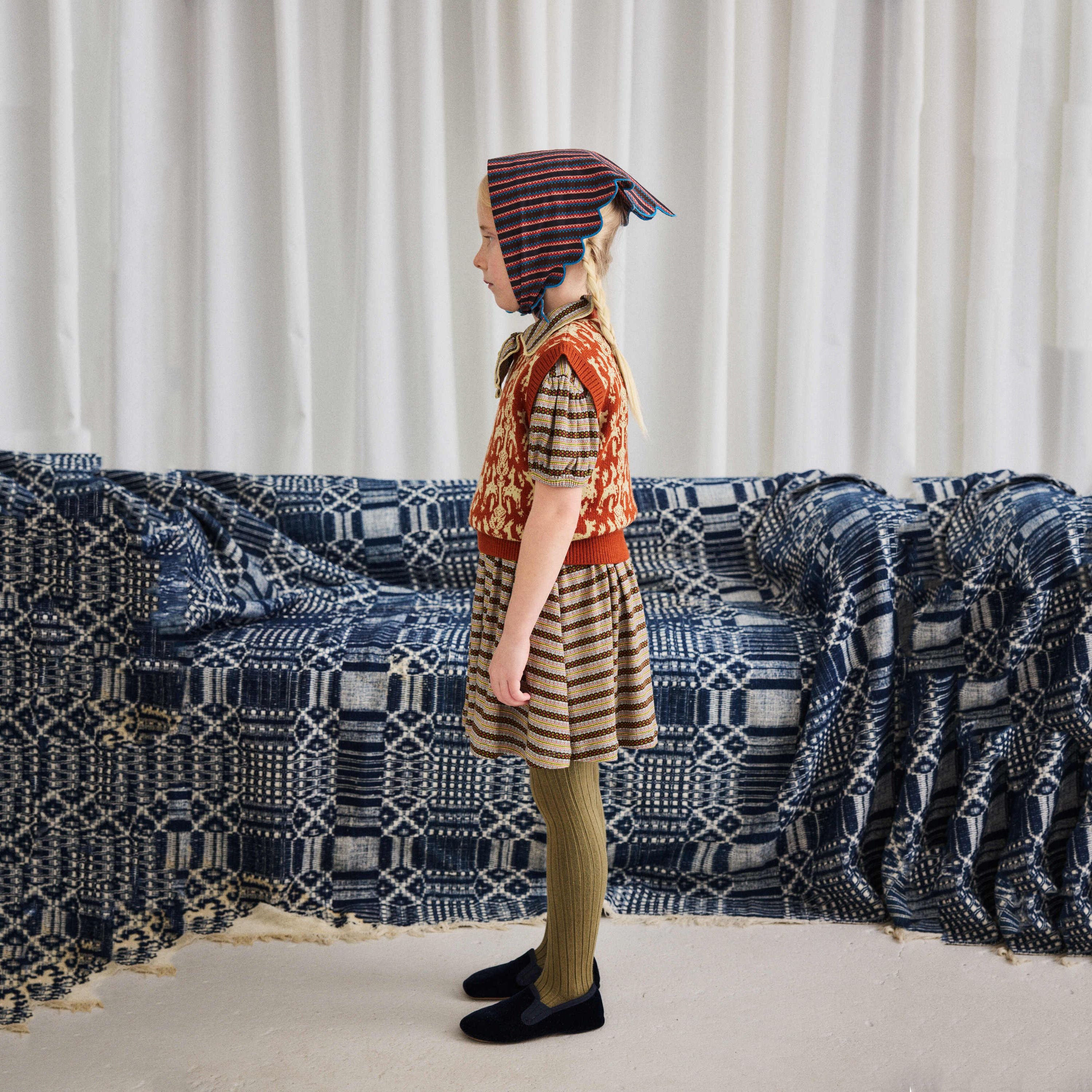 Girls Beige Stripes Cotton Dress
