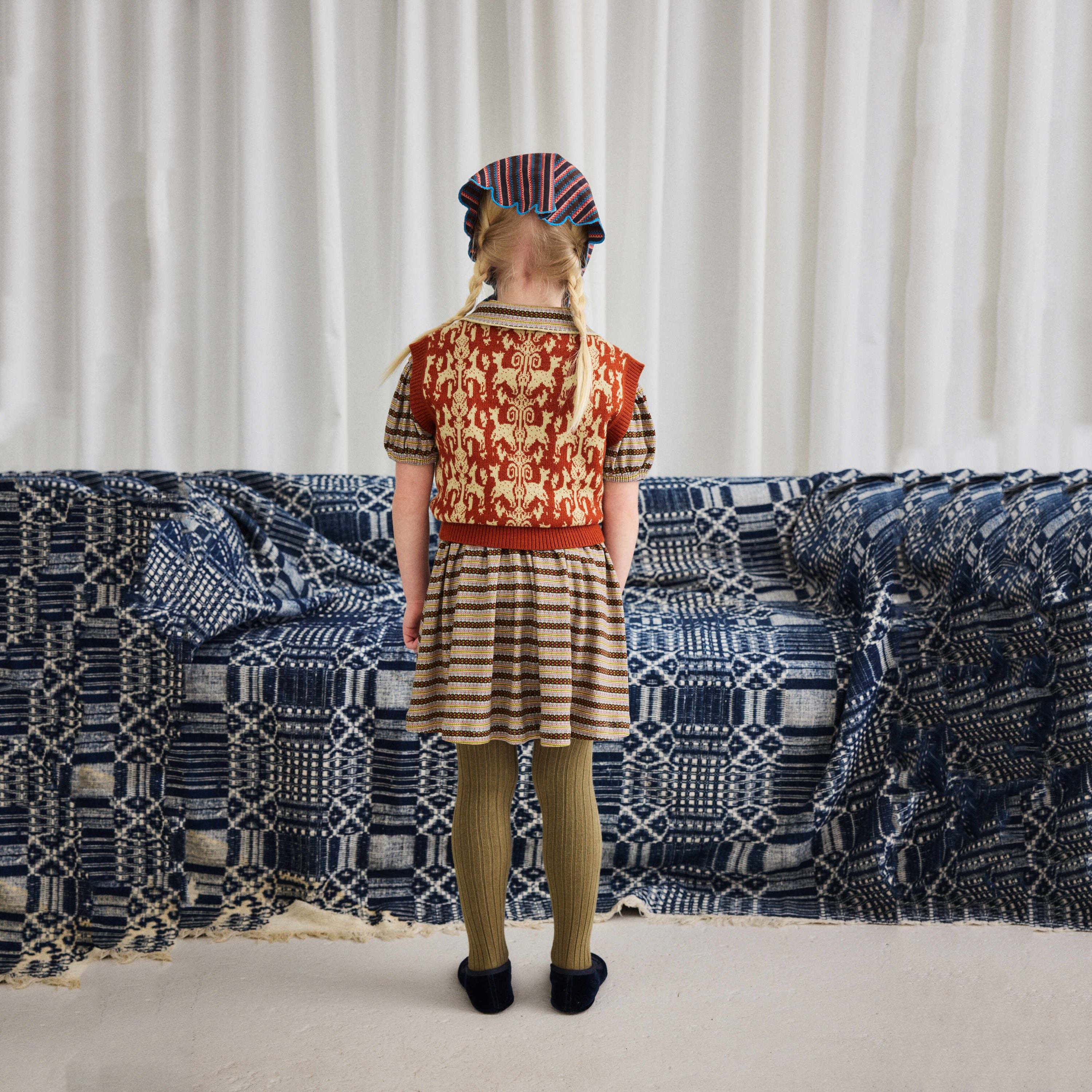 Girls Beige Stripes Cotton Dress