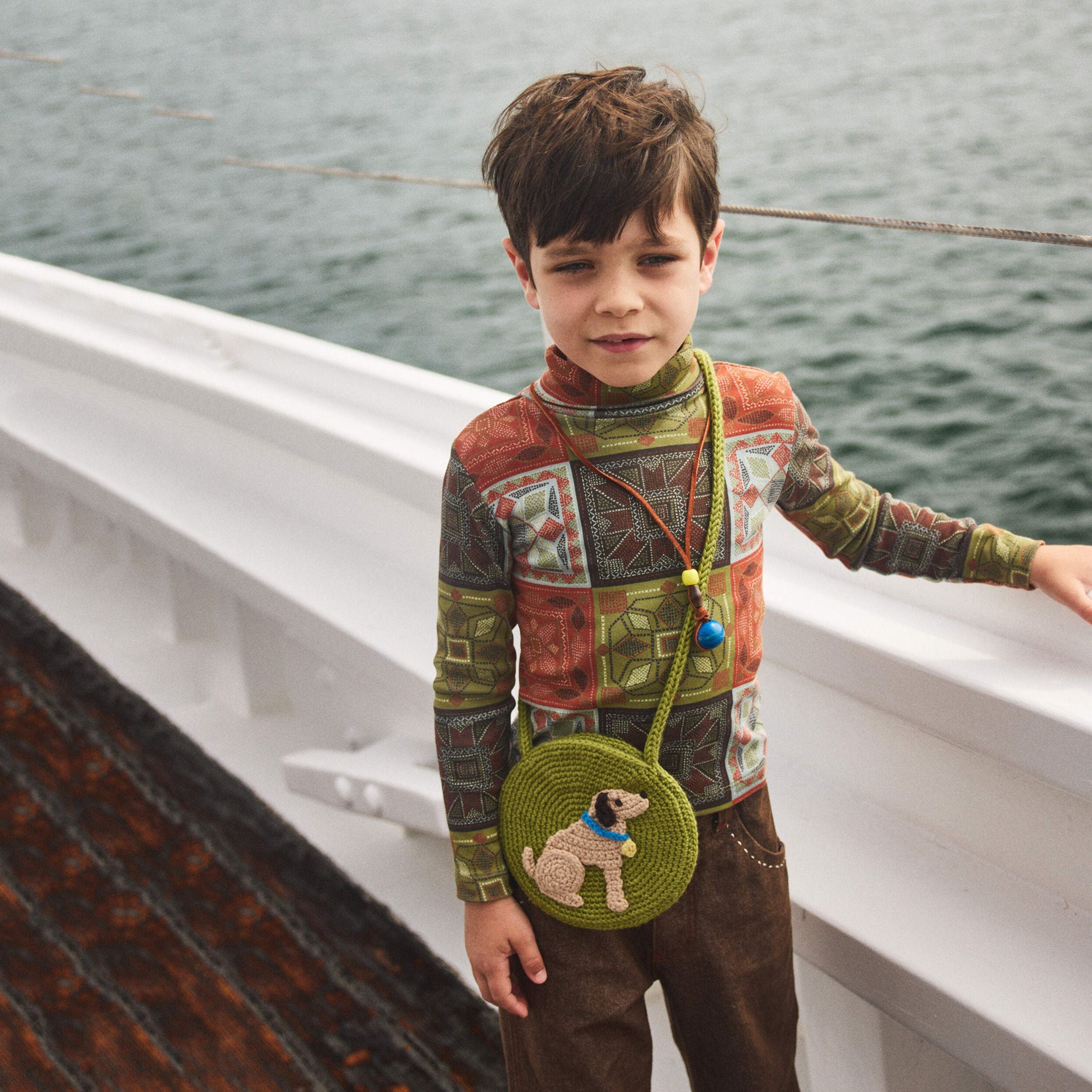 Boys & Girls Green Puppy Wool Knit Bag