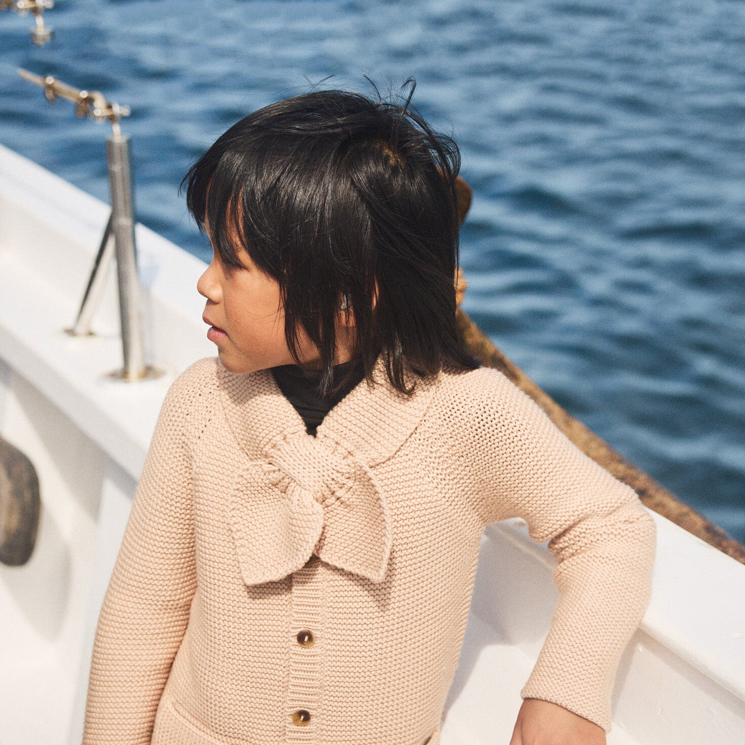 Boys & Girls Beige Bow Wool Cardigan