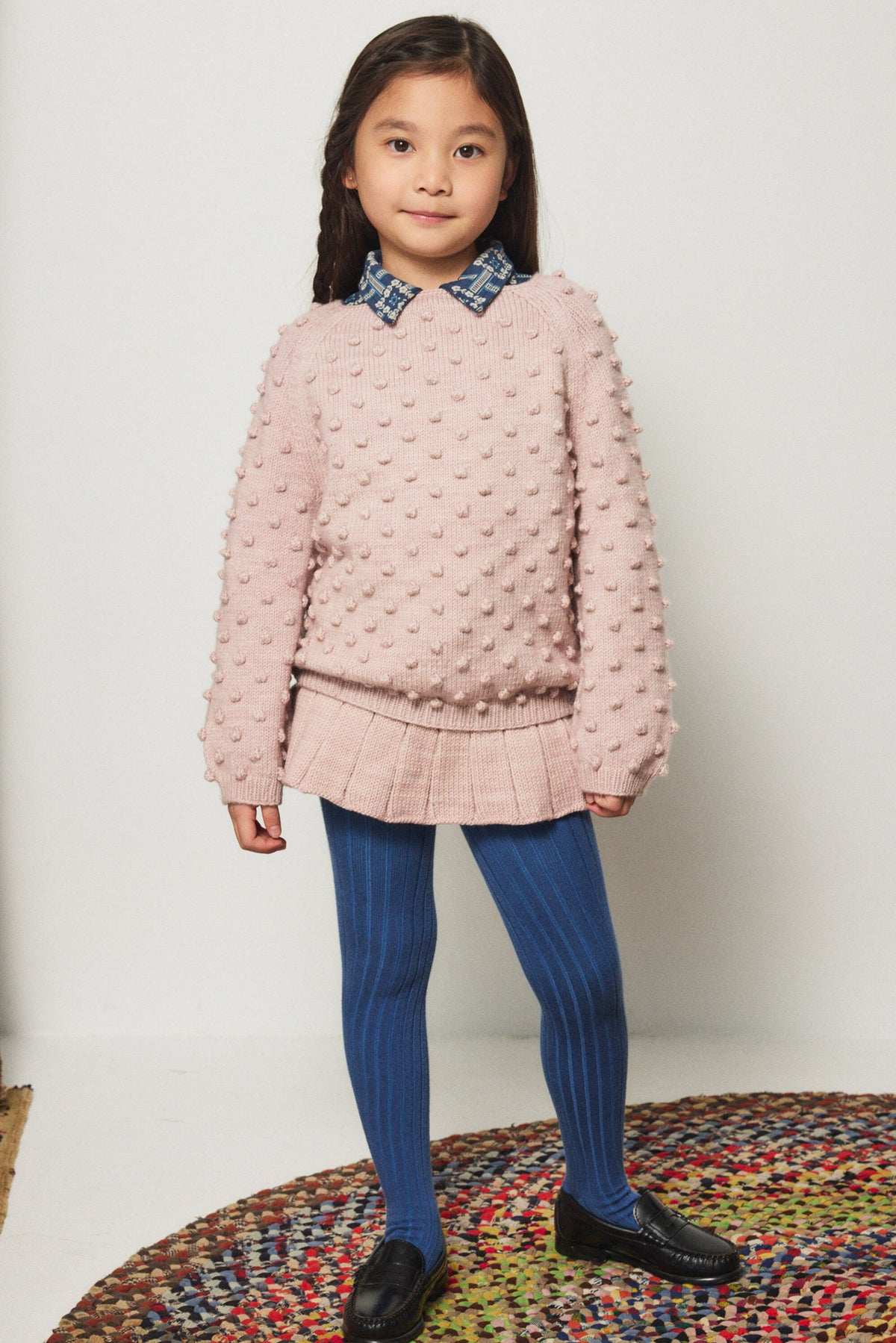 Girls Pink Popcorn Wool Sweater