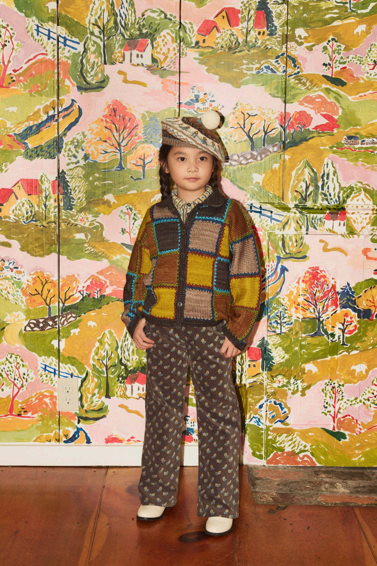 Boys & Girls Multicolor Square Wool Cardigan