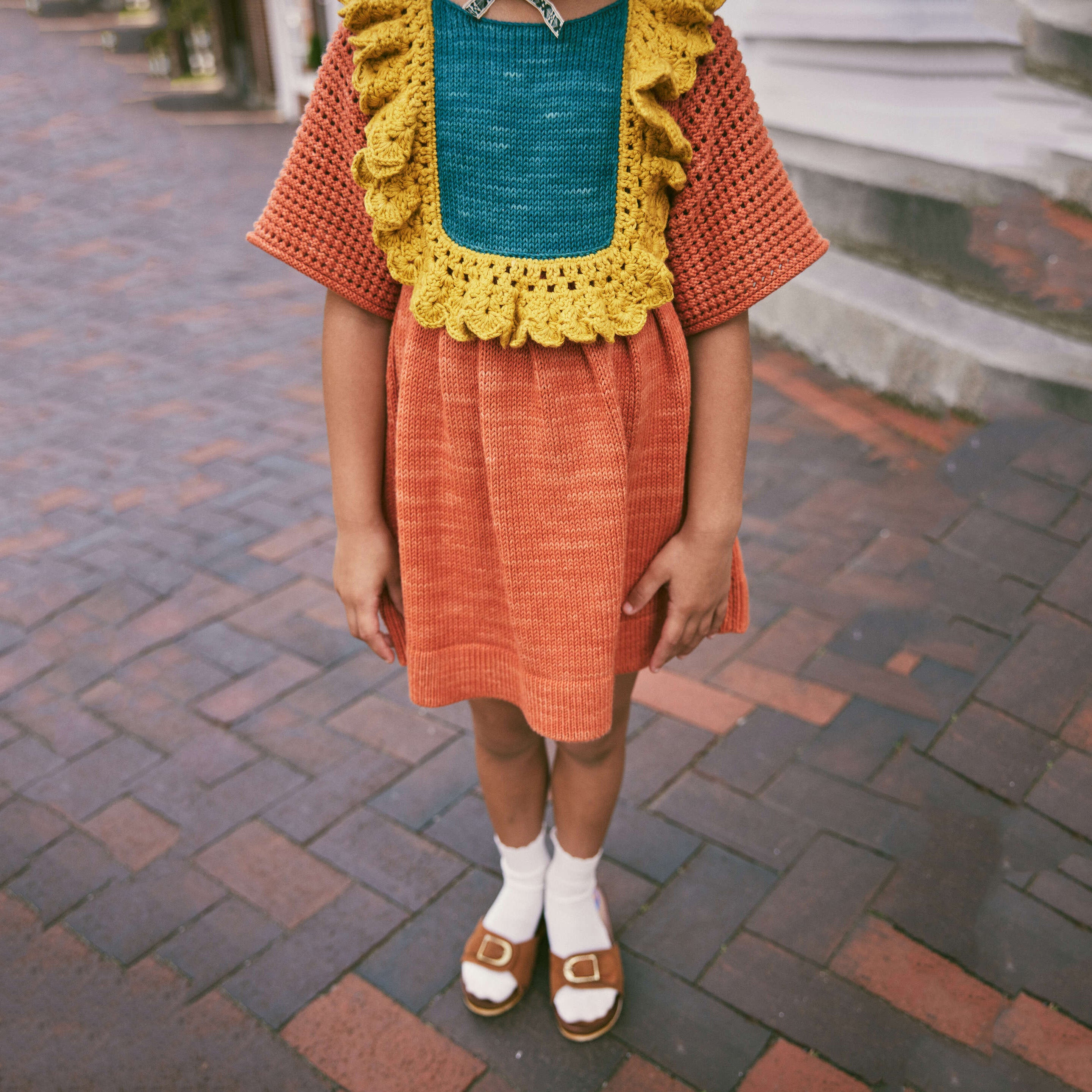 Girls Orange Cotton Dress