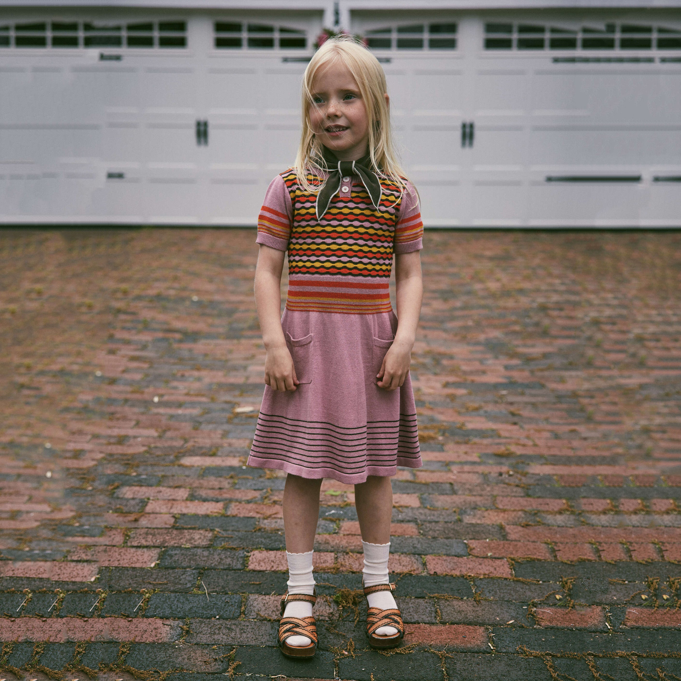 Girls Mauve Jacquard Waist Dress