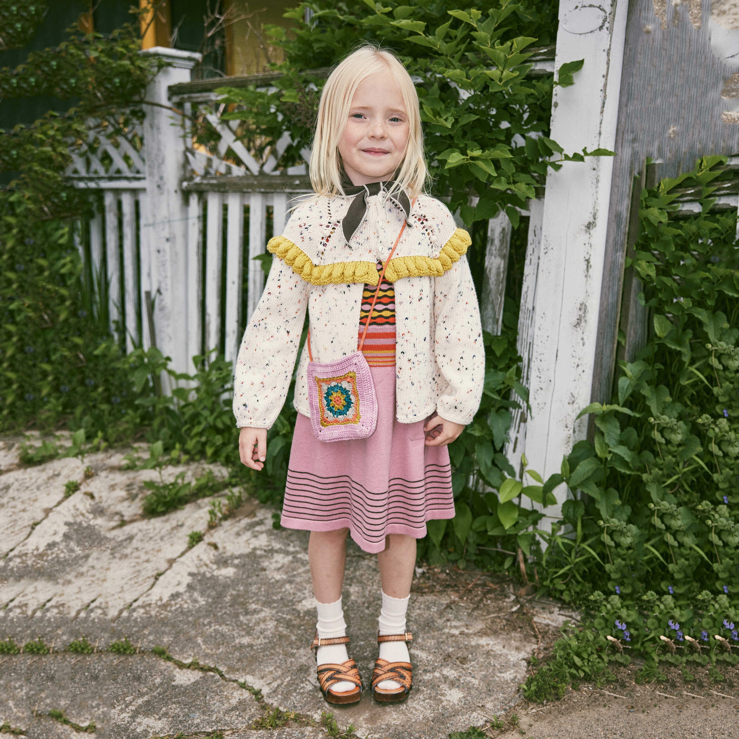 Girls Mauve Jacquard Waist Dress