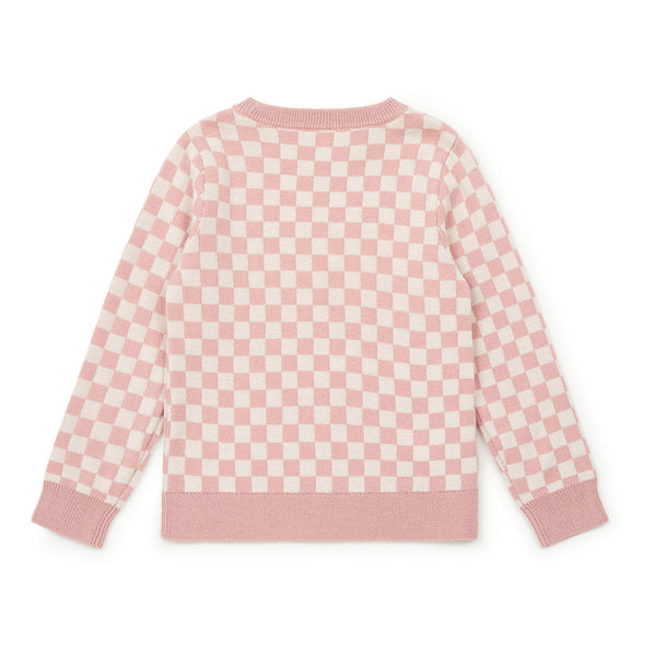 Girls Pink Check Wool Sweater