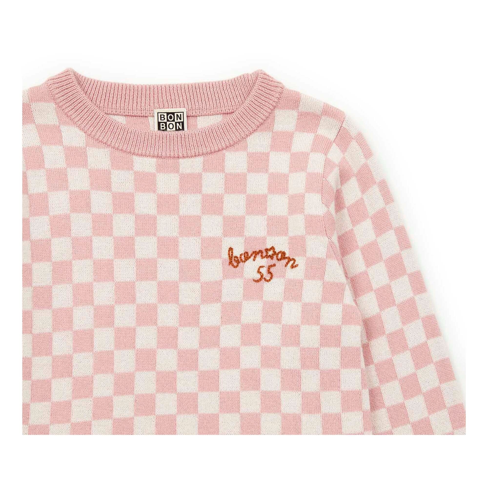 Girls Pink Check Wool Sweater