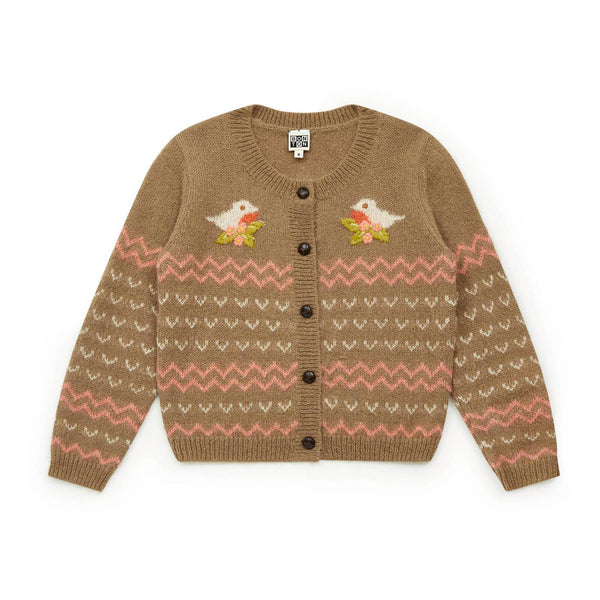 Girls Camel Flower Cardigan