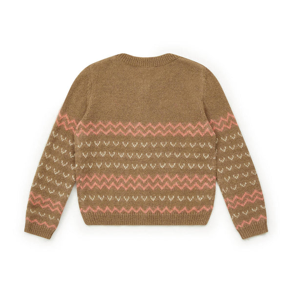 Girls Camel Flower Cardigan