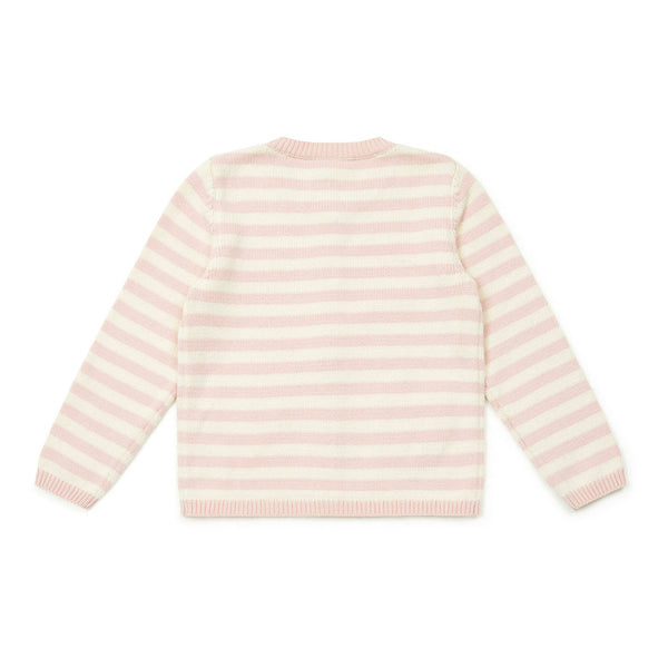Girls Light Pink Stripes Cotton Cardigan