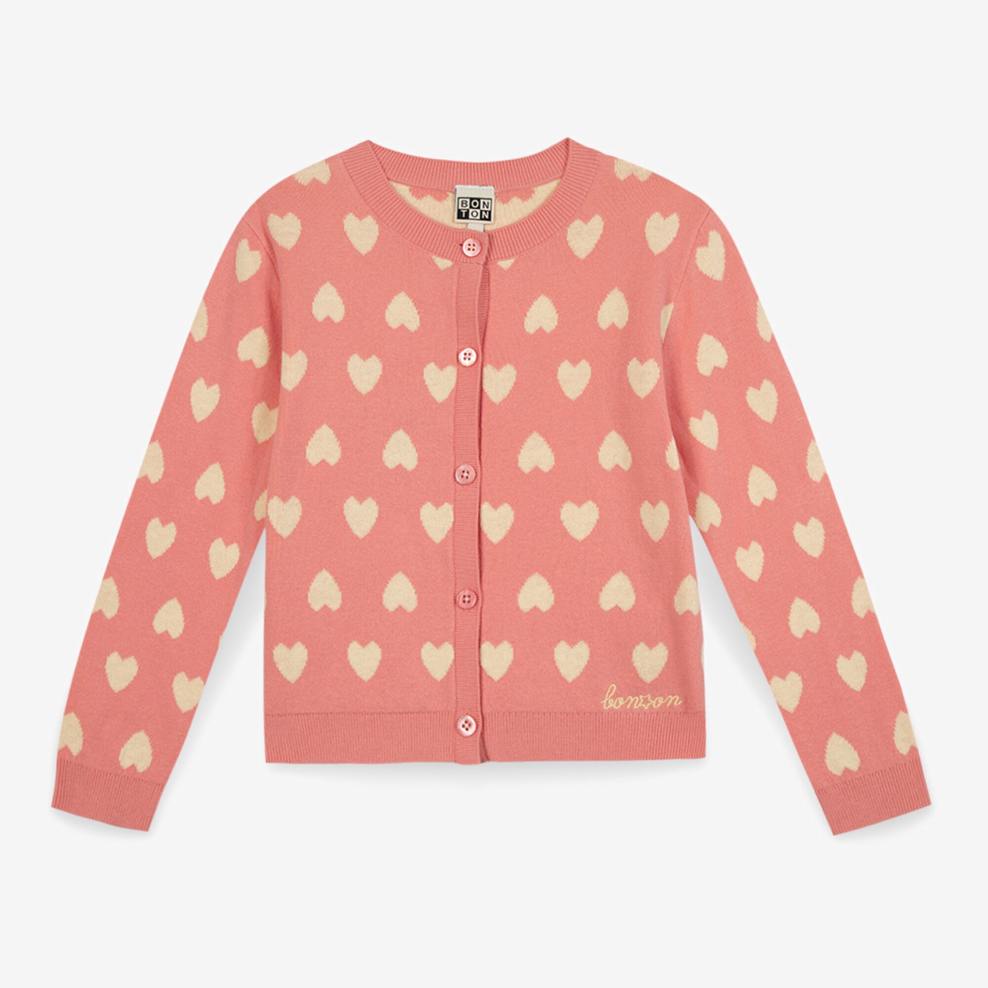 Girls Pink Heart Cotton Cardigan