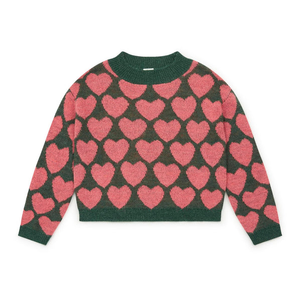Girls Green Heart Cotton Sweater