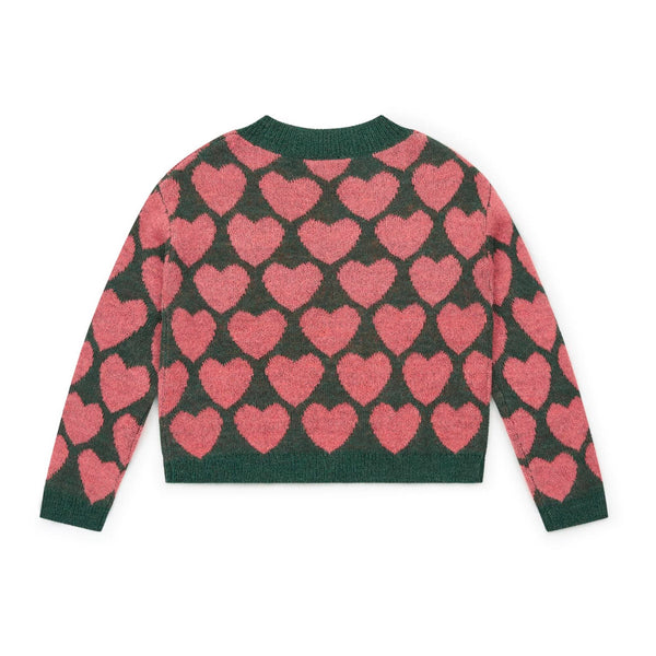 Girls Green Heart Cotton Sweater