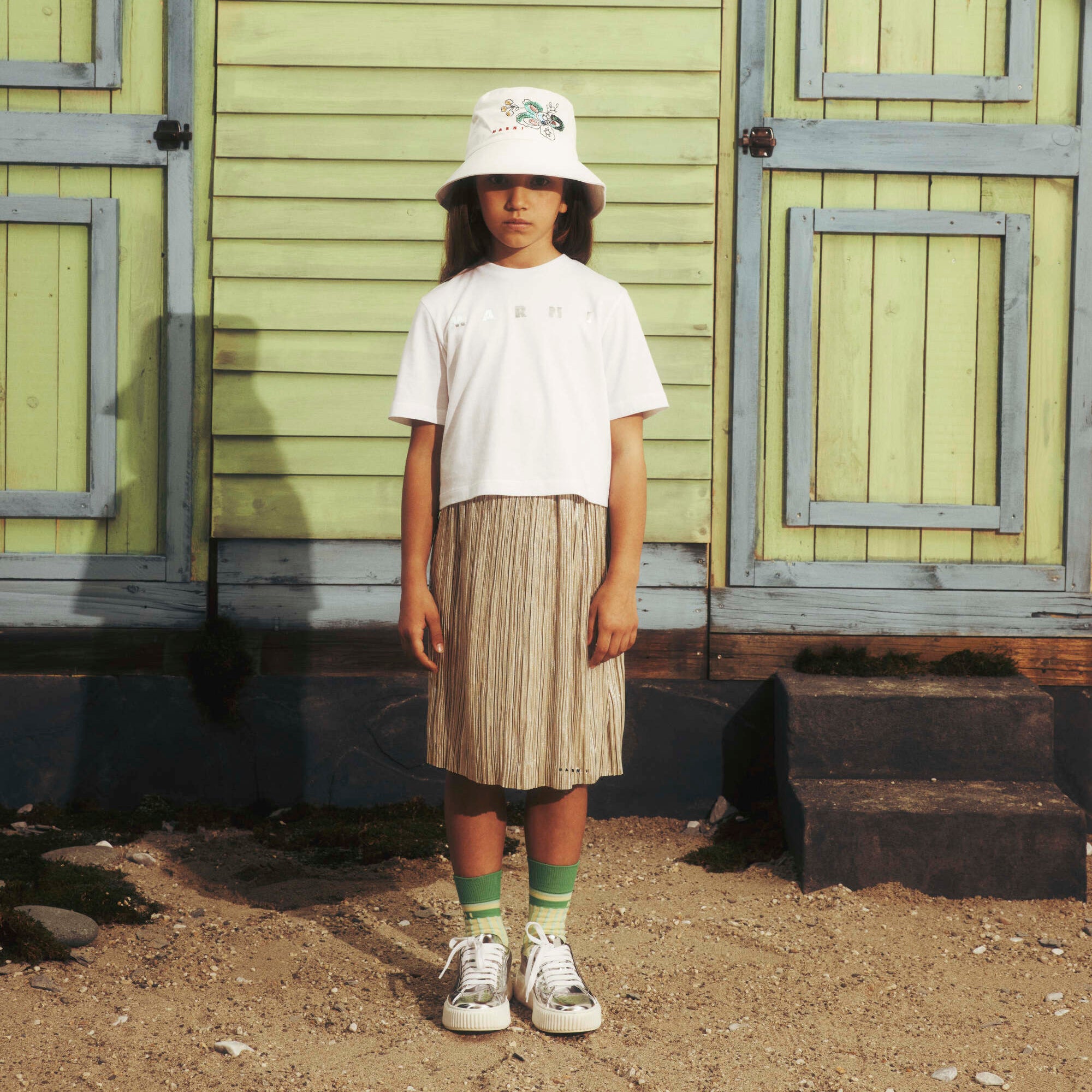 Girls Gold Pleated Skirt