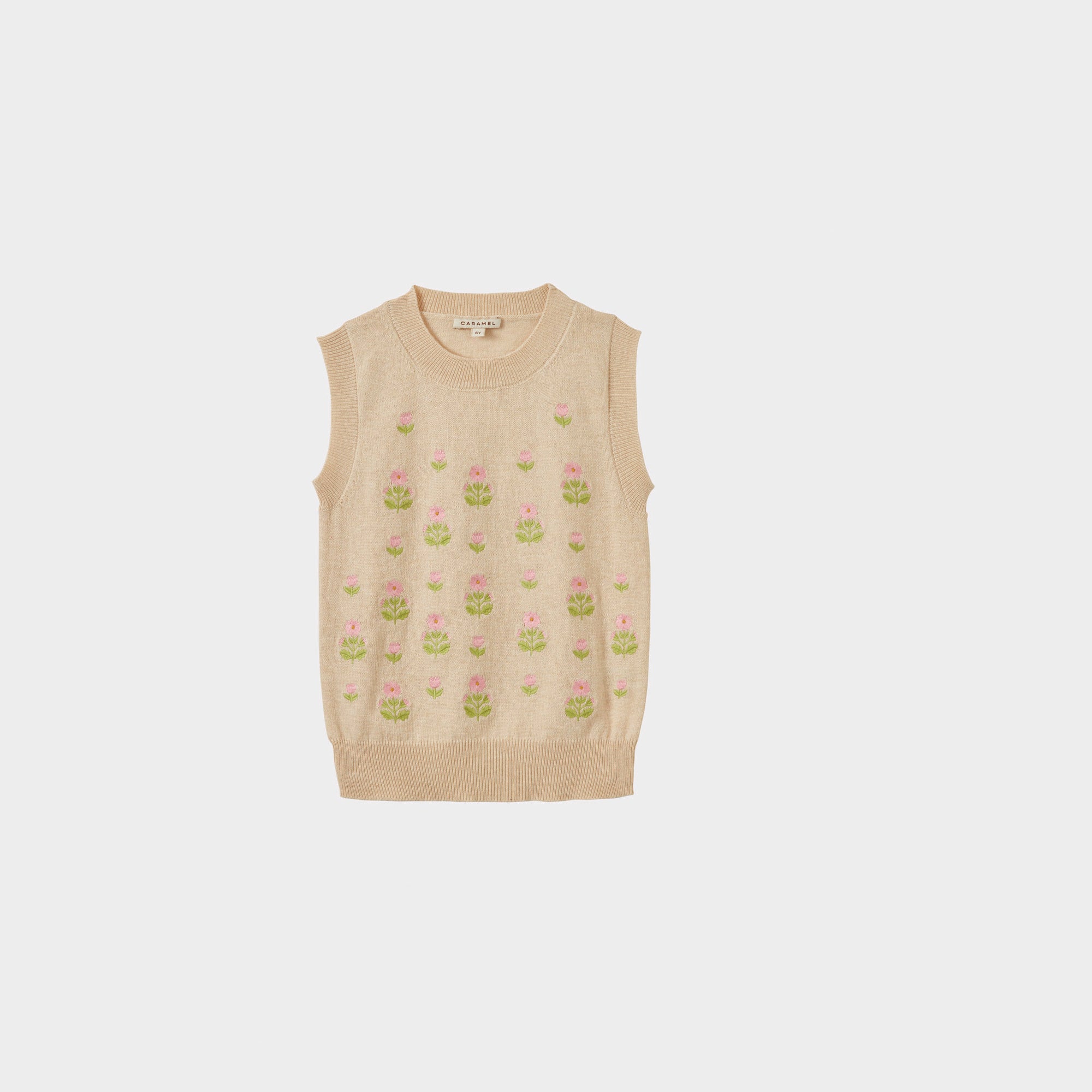 Girls Beige Embroidered Vest