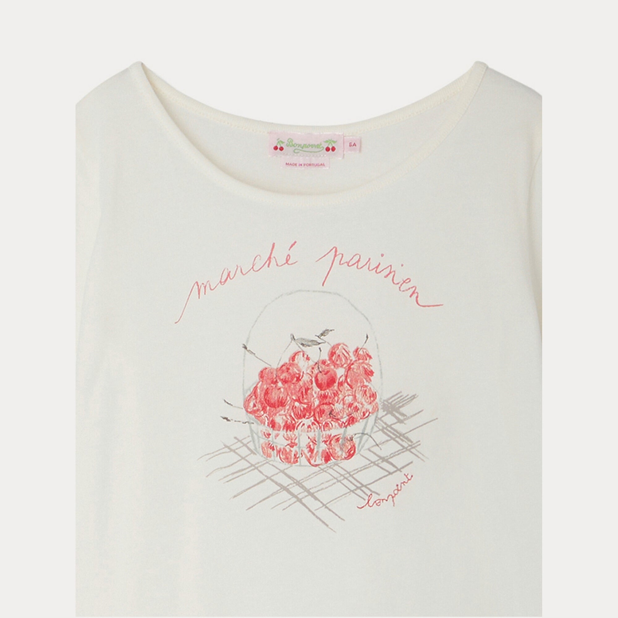 Girls White Printed Cotton T-Shirt
