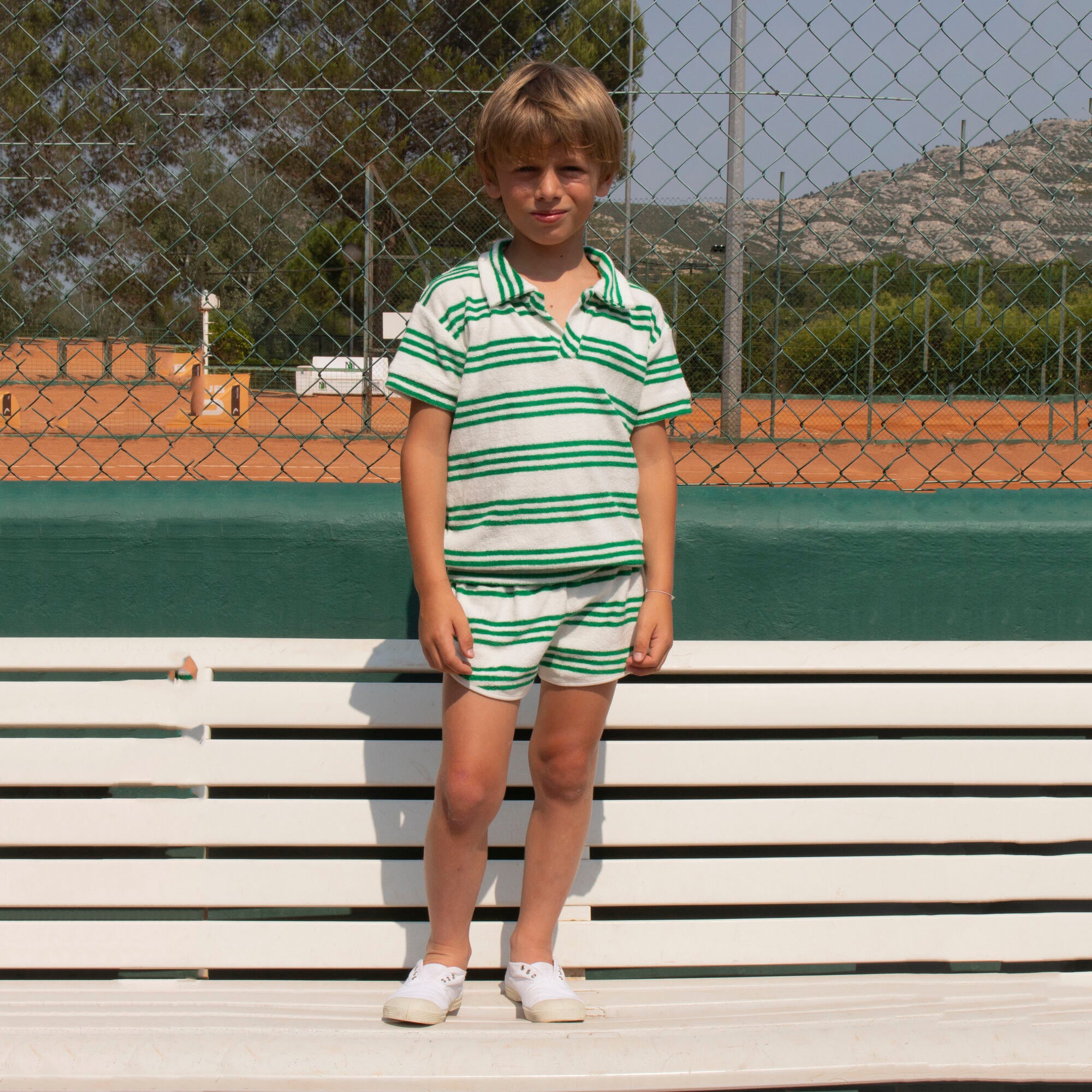 Boys & Girls Green Stripes Cotton Shorts