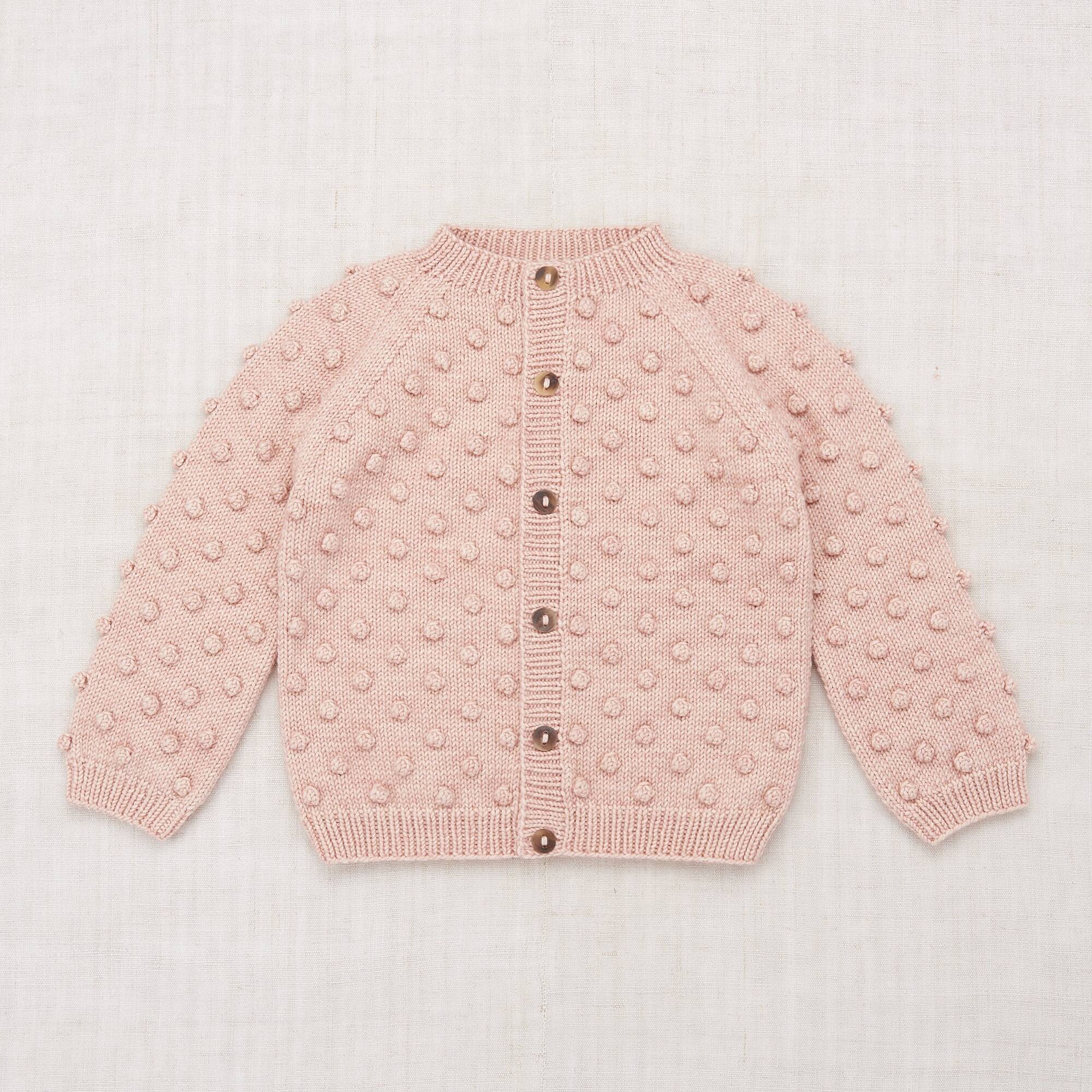 Girls Pink Popcorn Wool Cardigan