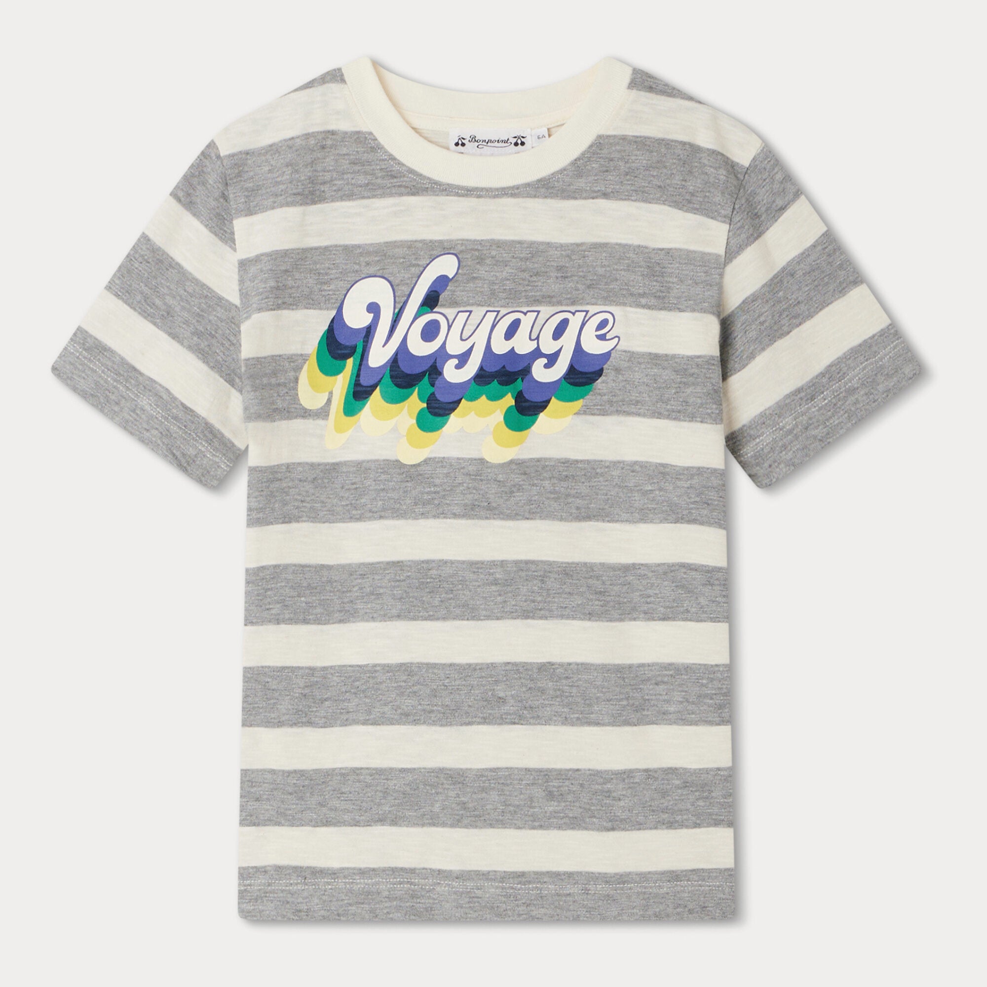 Boys Grey Stripes Cotton T-Shirt