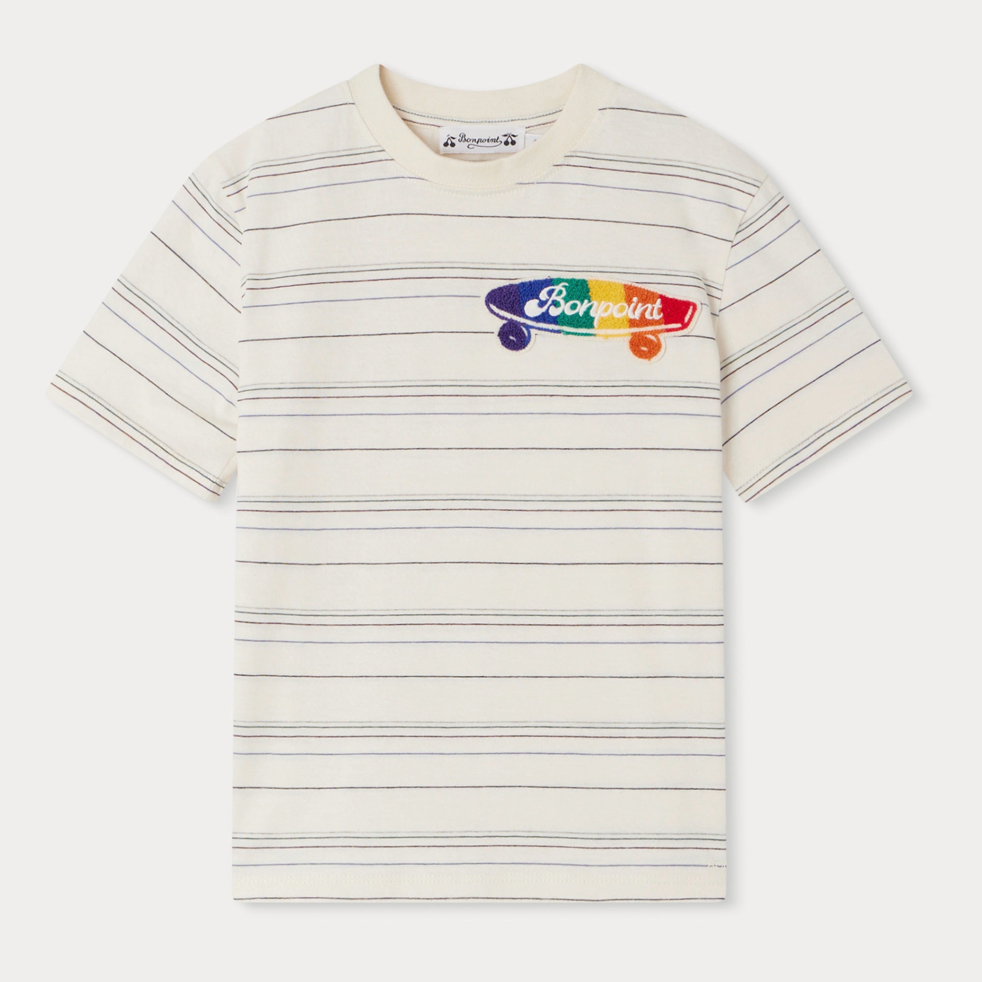 Boys Ivory Striped Cotton T-Shirt