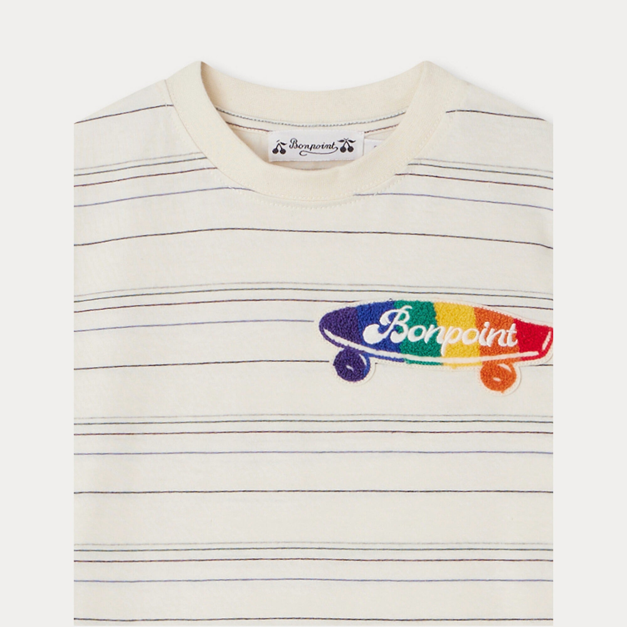 Boys Ivory Striped Cotton T-Shirt