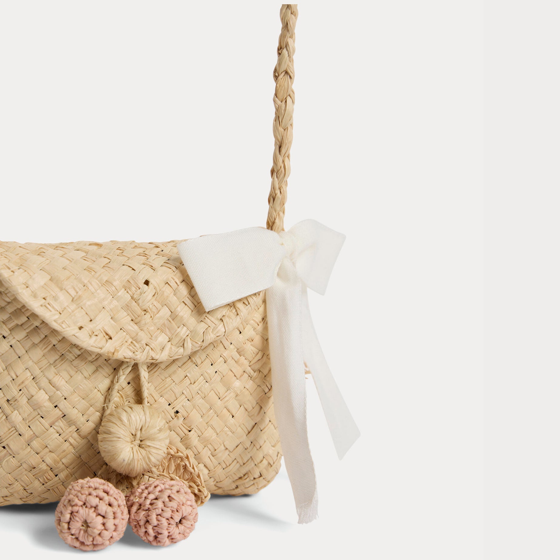 Girls Beige Raphia Shoulder Bag