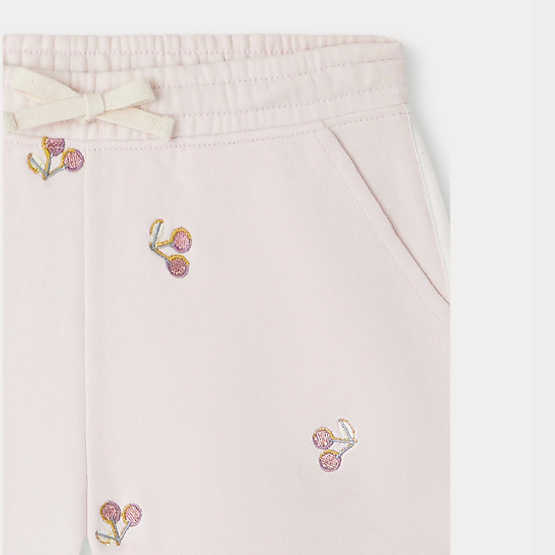 Girls Pink Embroidered Cotton Shorts