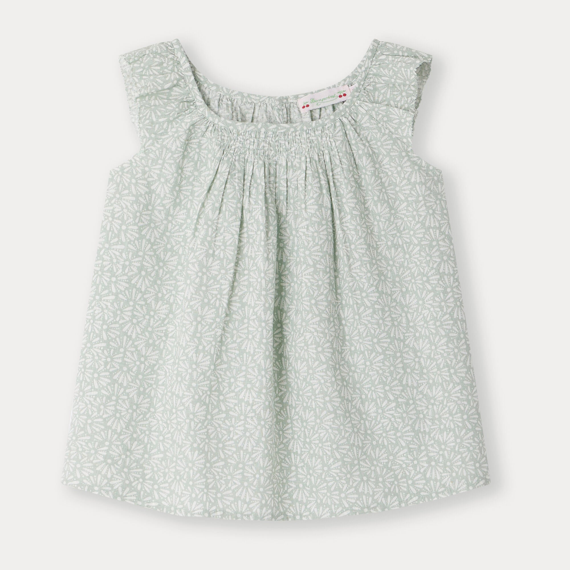 Girls Mint Floral Cotton Top