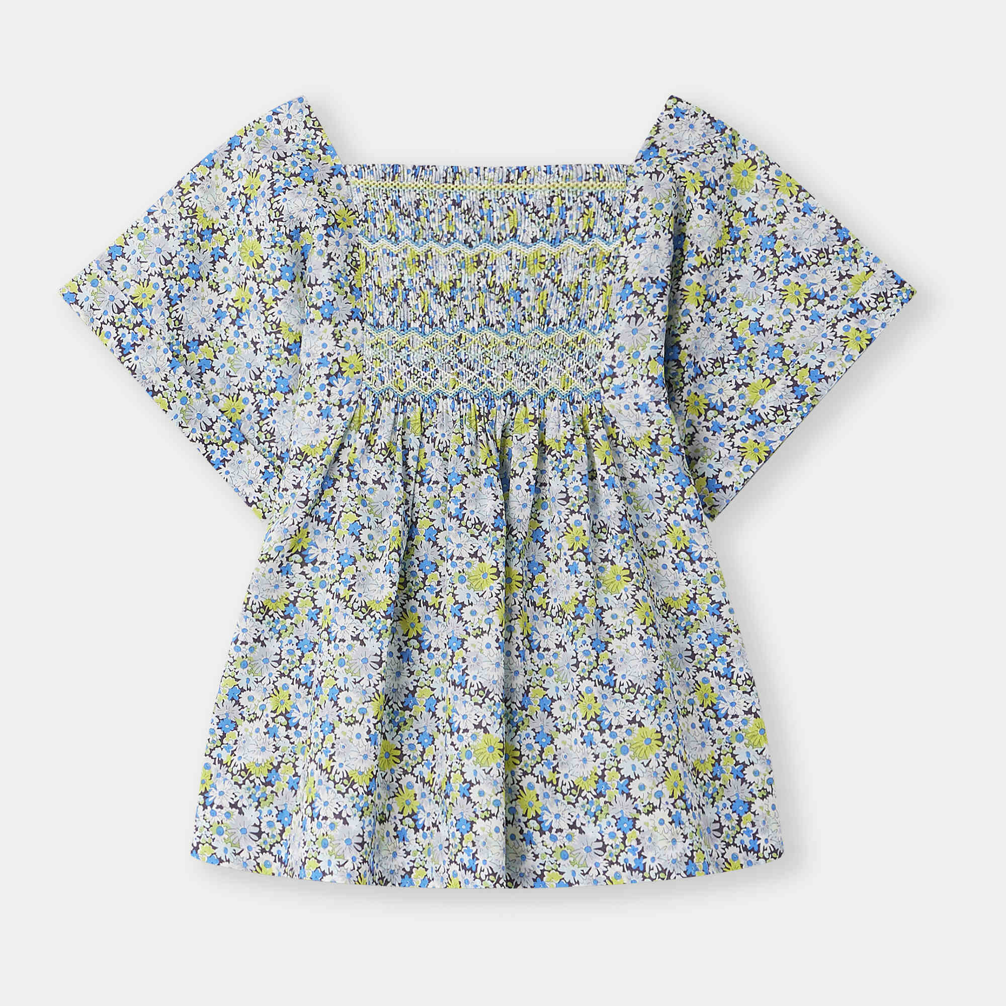 Girls Blue Floral Cotton Top