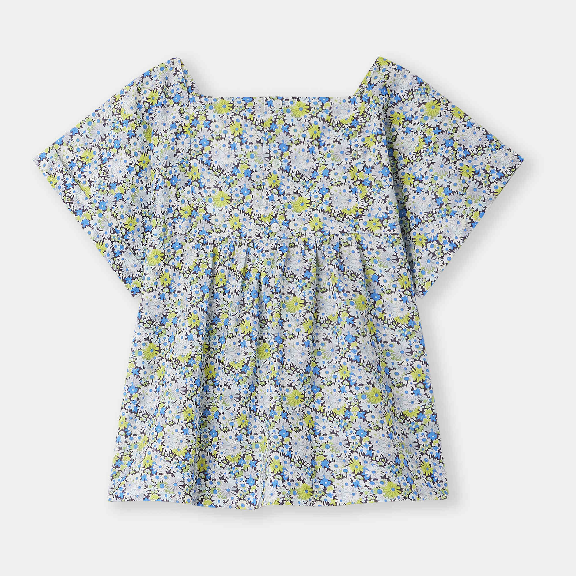 Girls Blue Floral Cotton Top