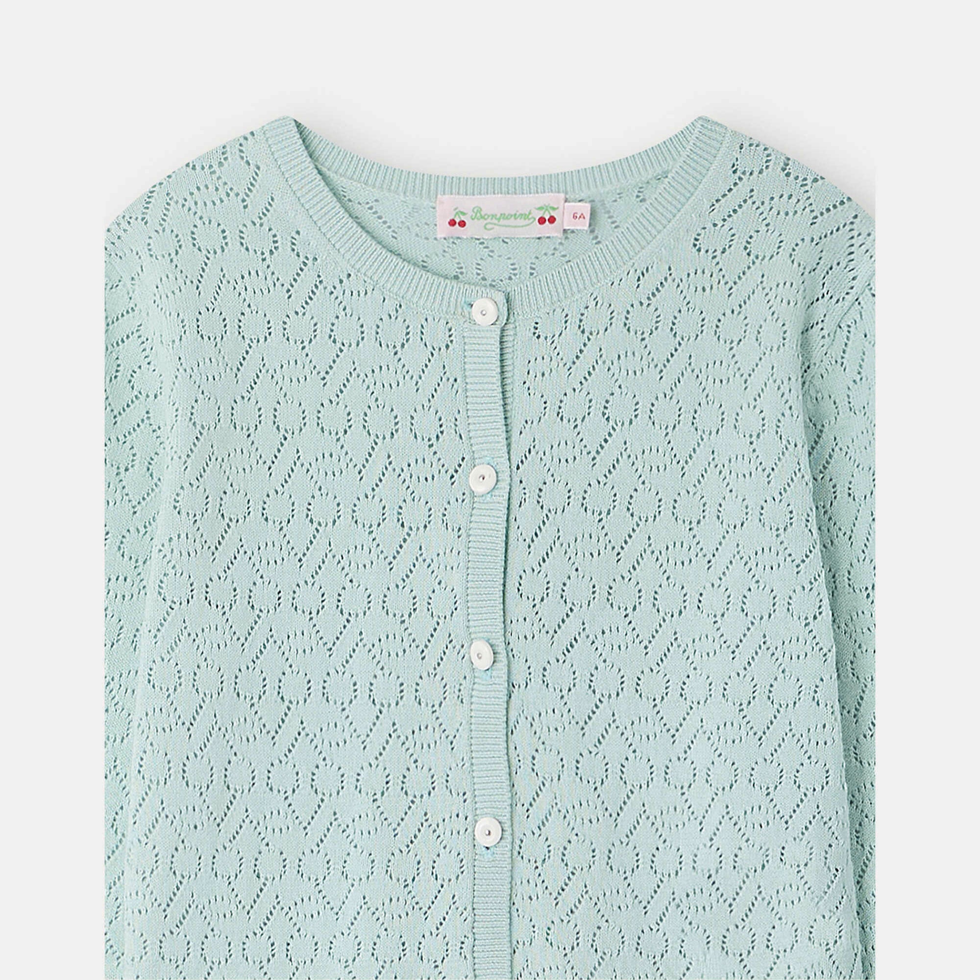 Girls Cyan Cherry Cotton Cardigan
