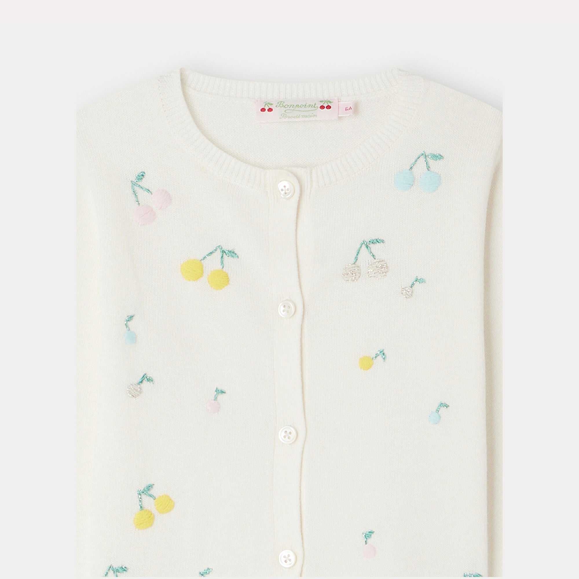 Girls White Embroidered Logo Cotton Cardigan