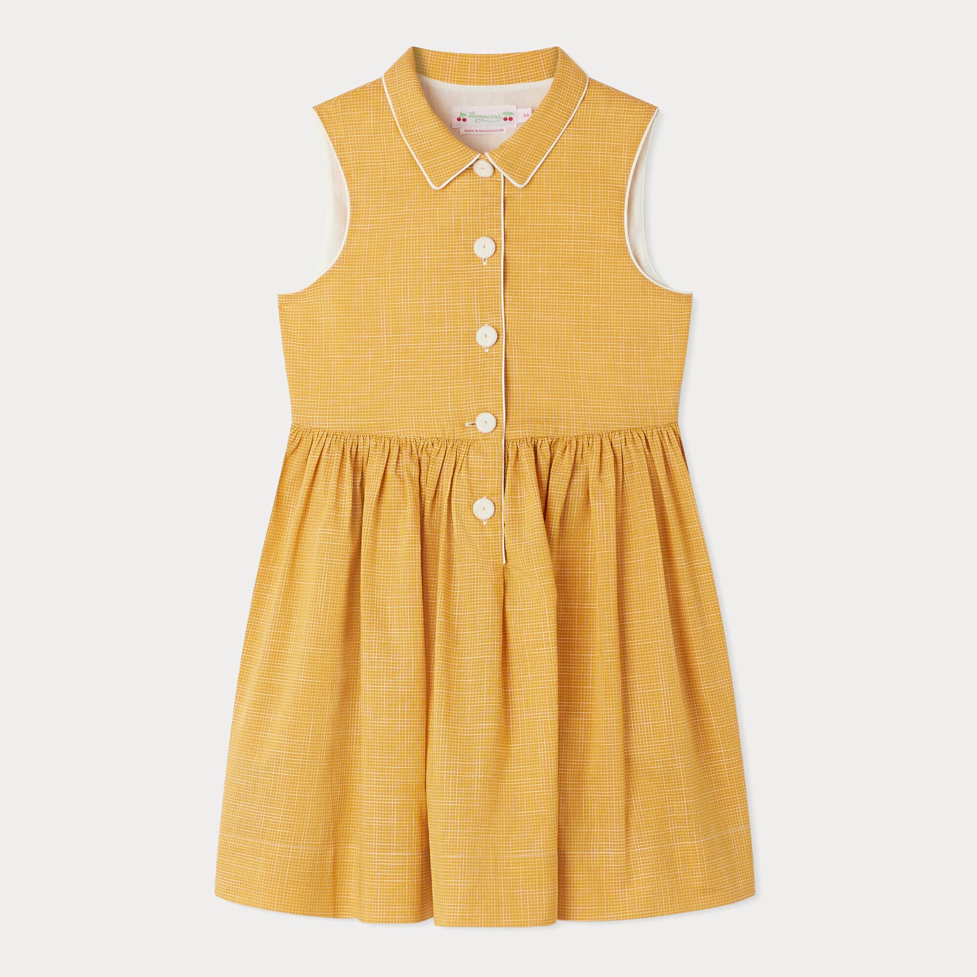 Girls Yellow Check Cotton Dress