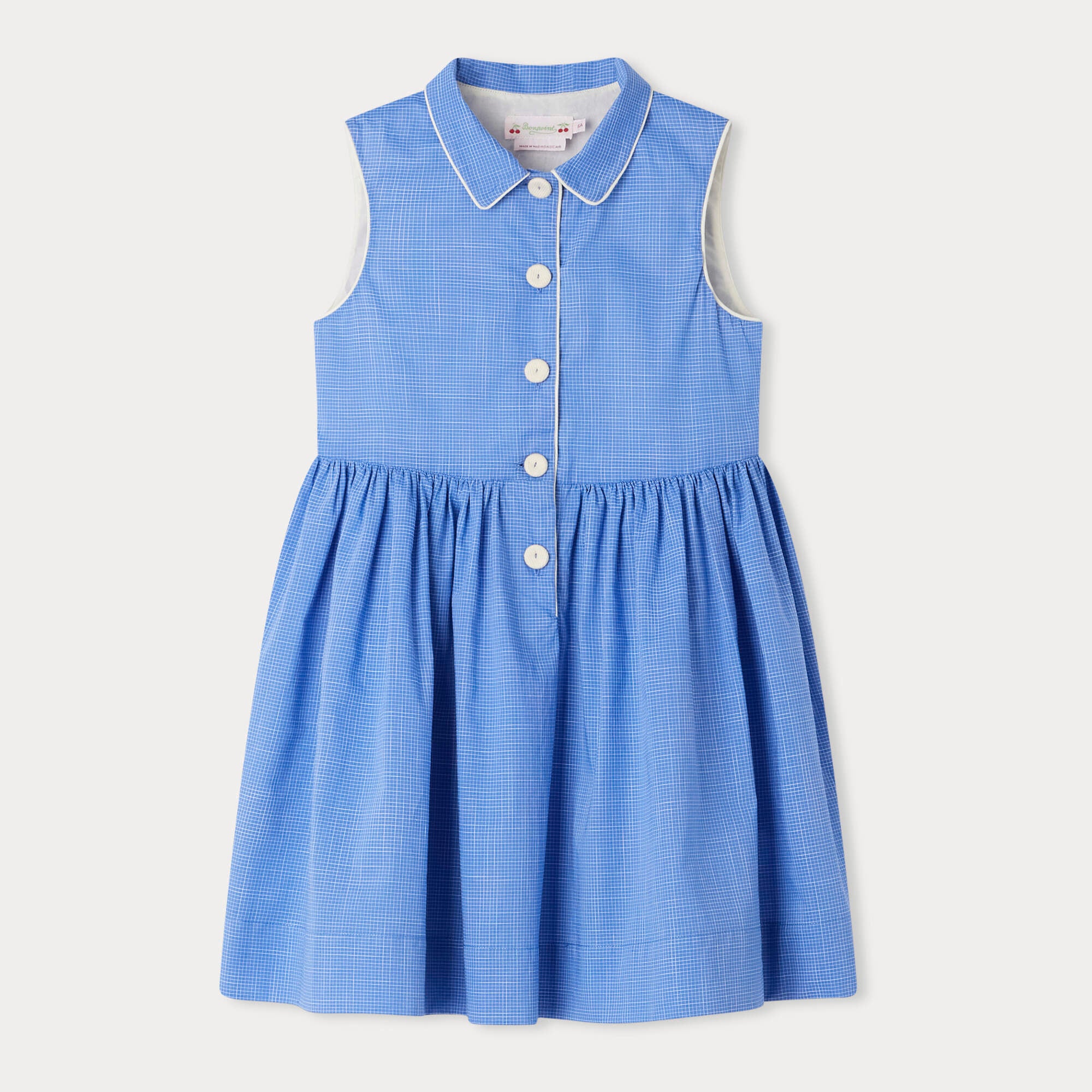 Girls Blue Check Cotton Dress