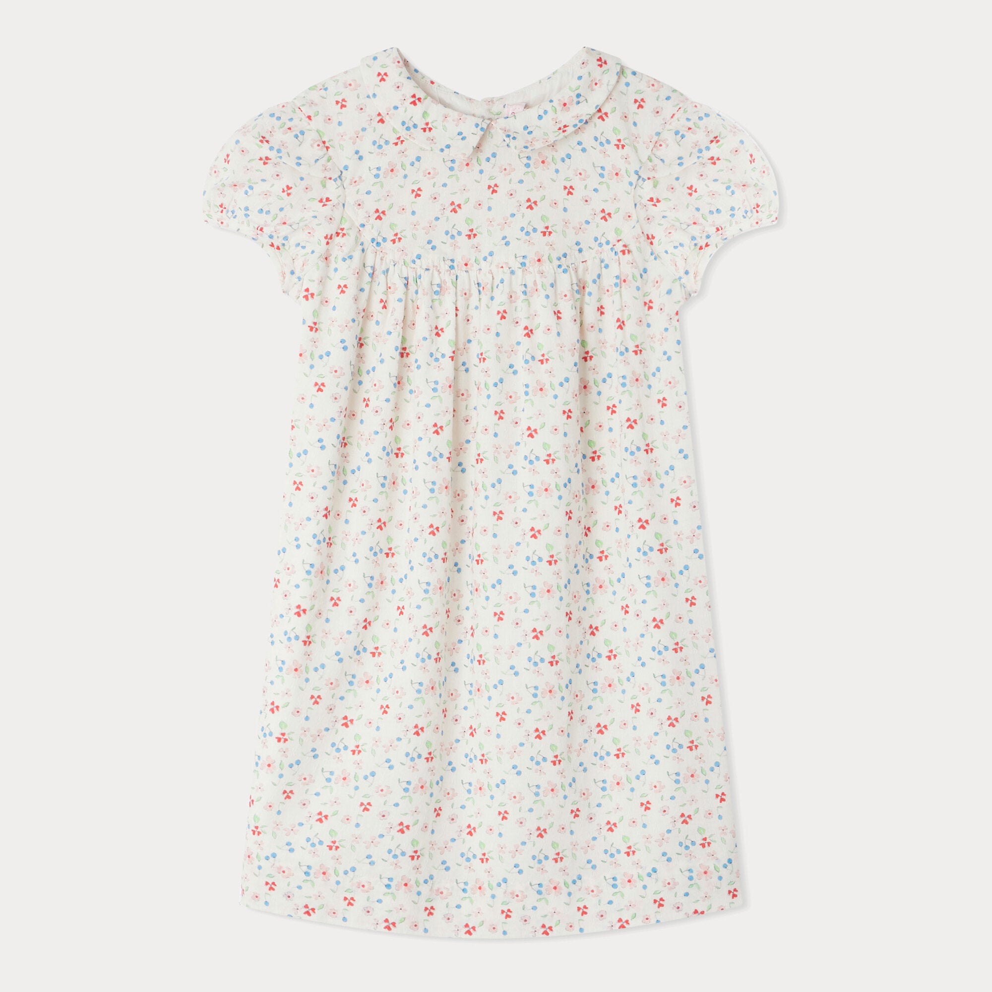 Girls White Floral Cotton Dress