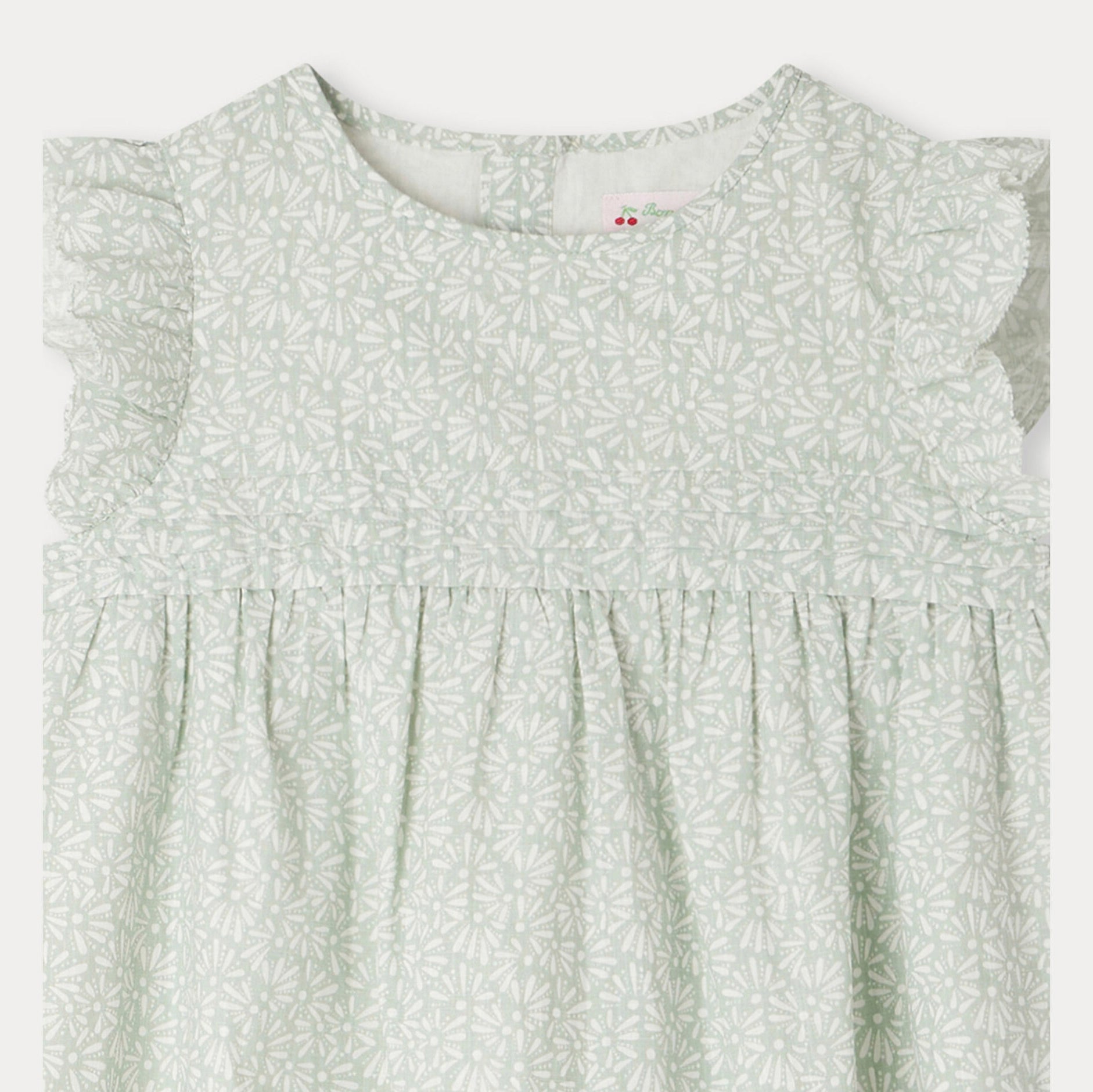Girls Mint Floral Cotton Dress