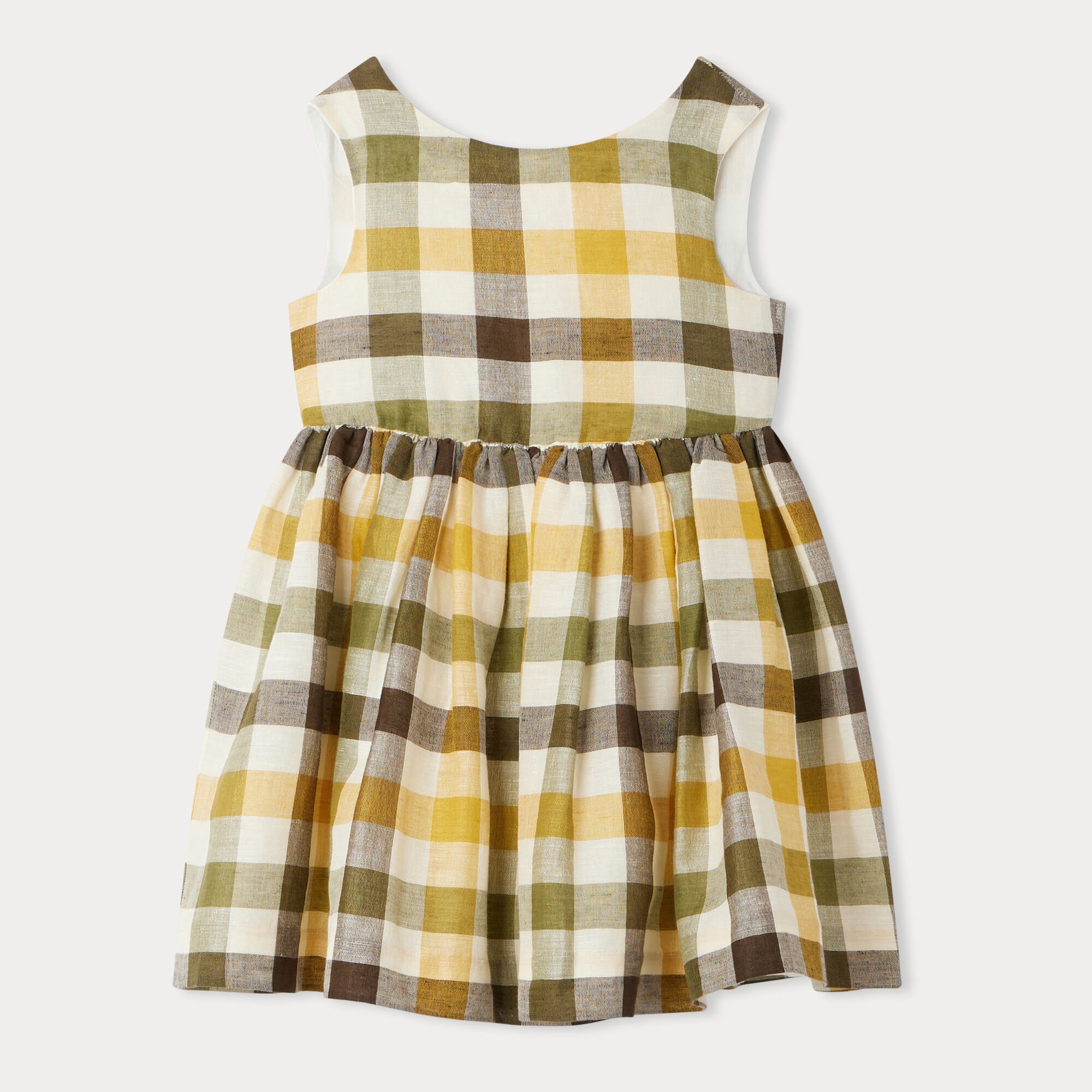 Girls Yellow Check Cotton Dress