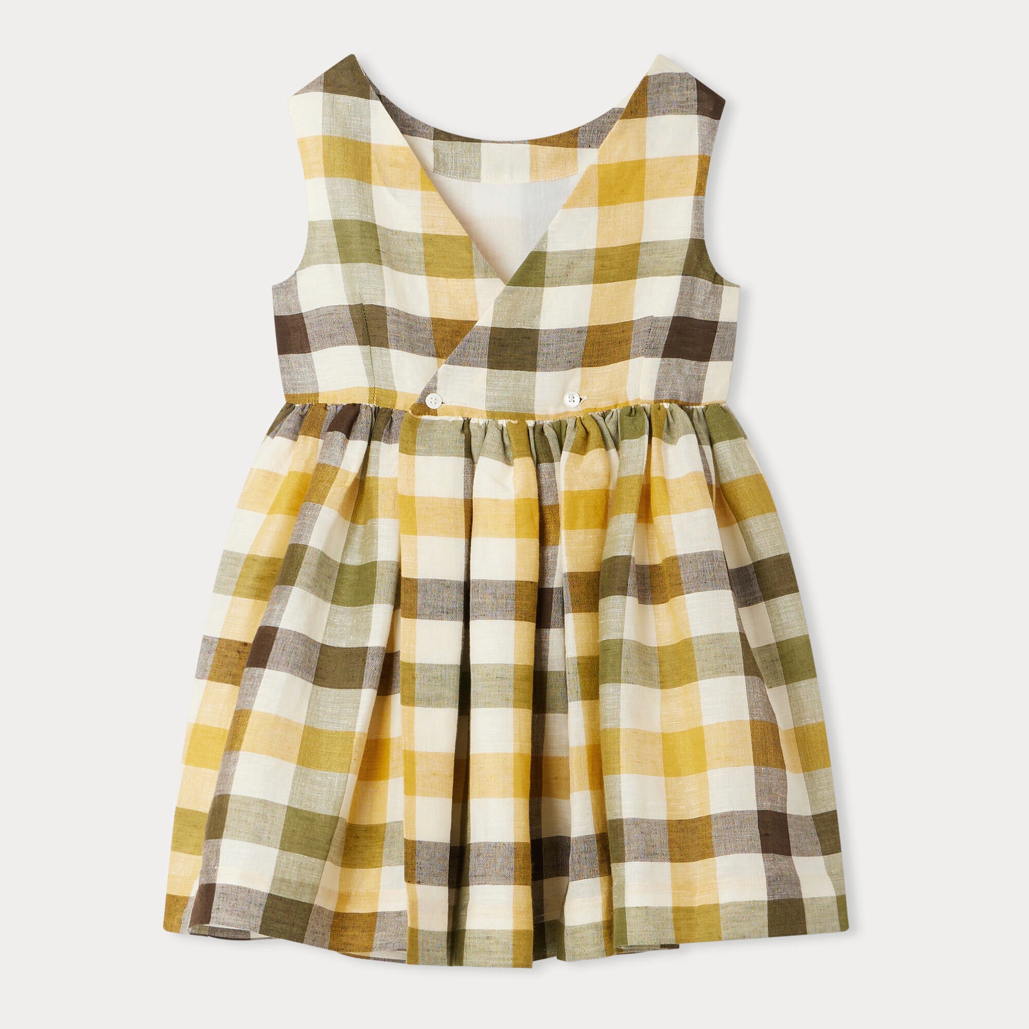 Girls Yellow Check Cotton Dress