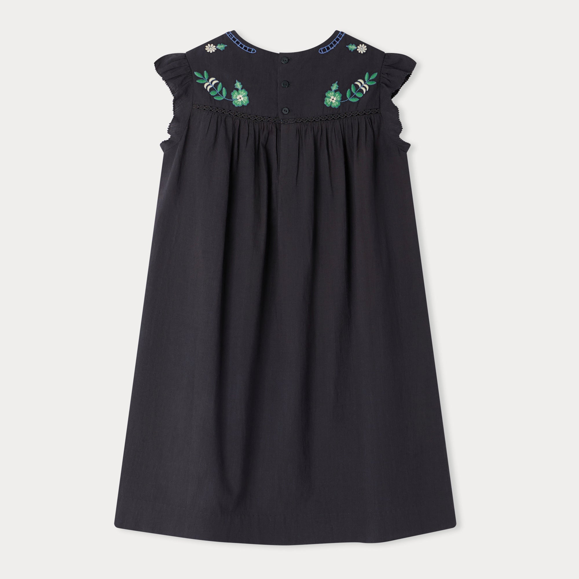 Girls Navy Embroidered Cotton Dress