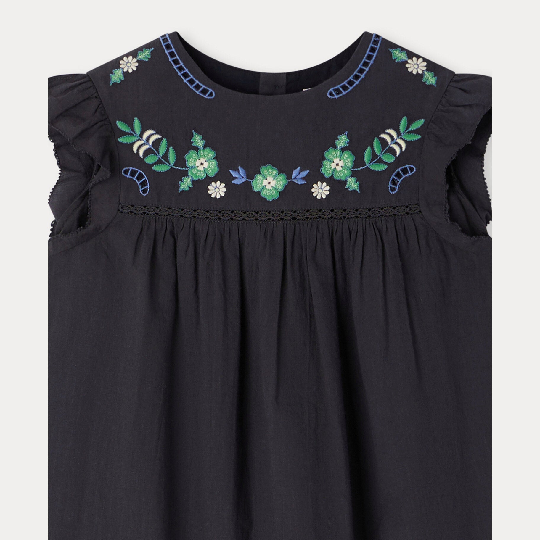 Girls Navy Embroidered Cotton Dress