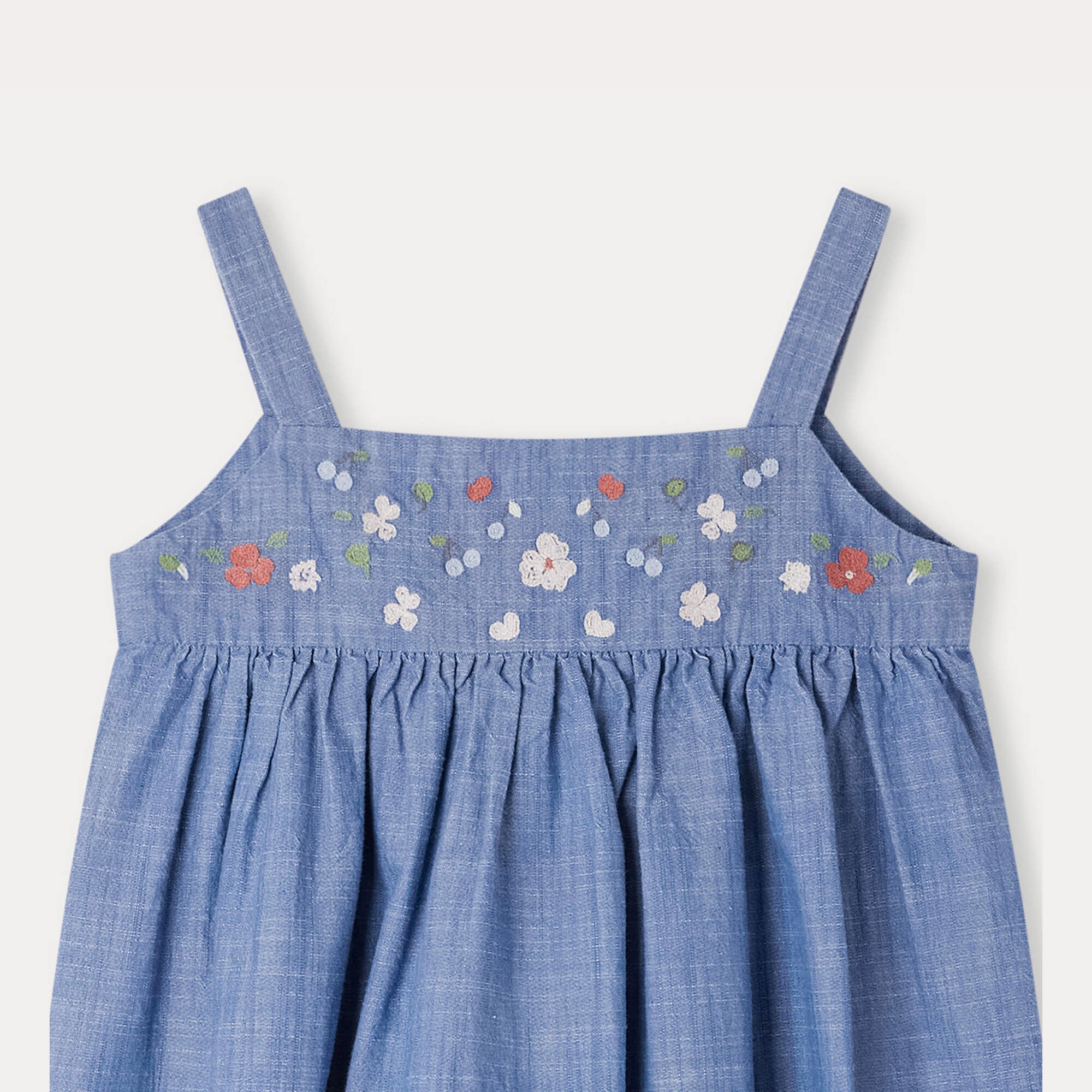 Girls Blue Embroidered Cotton Dress