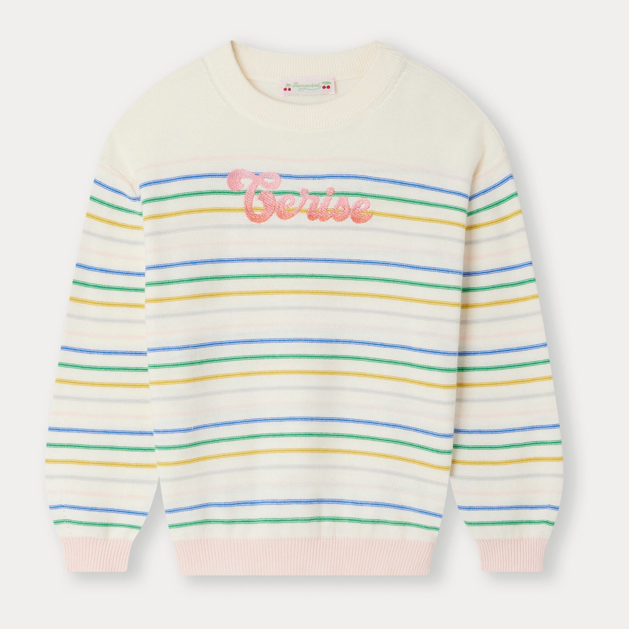 Girls White Stripes Cotton Sweater