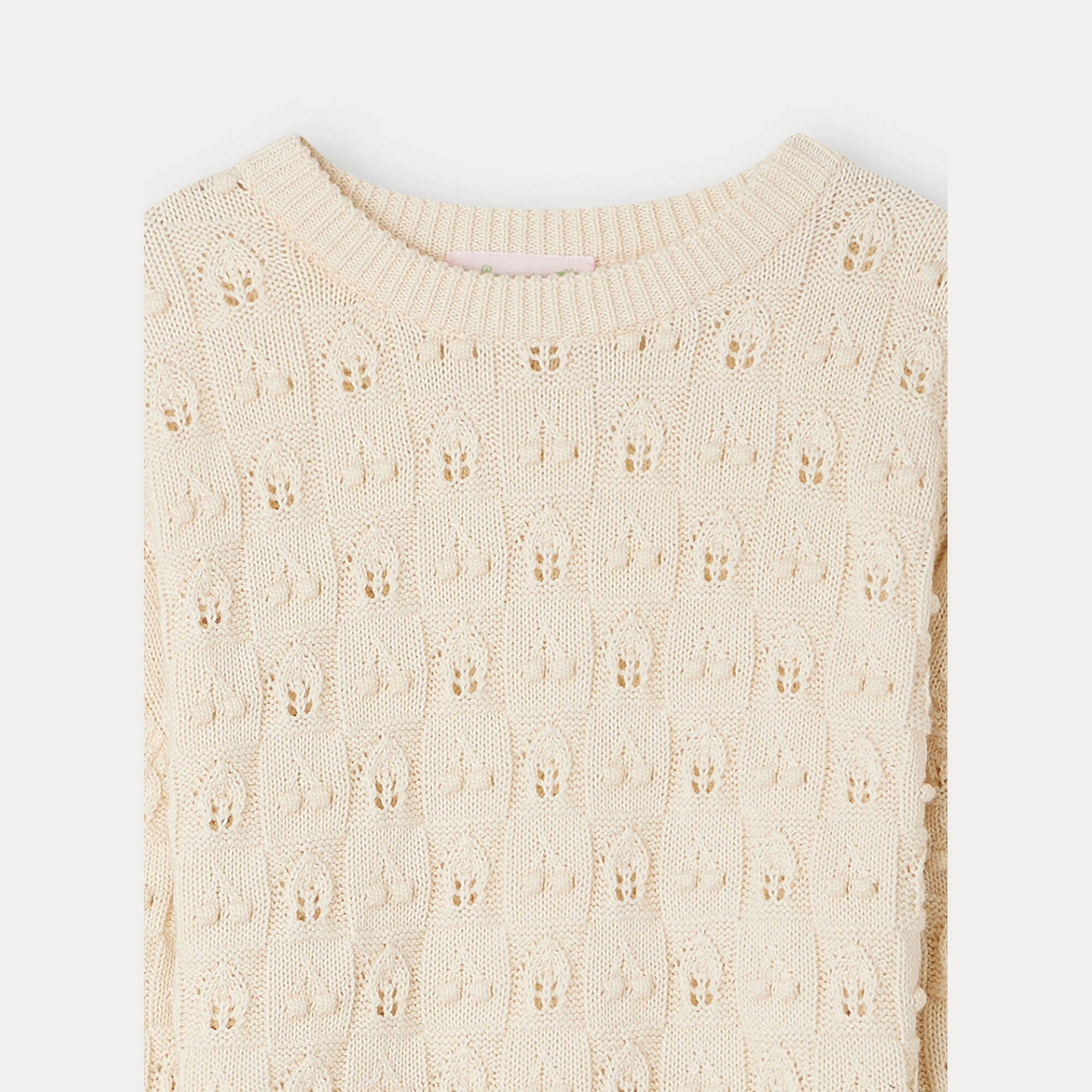 Girls Beige Hollow Cotton Sweater