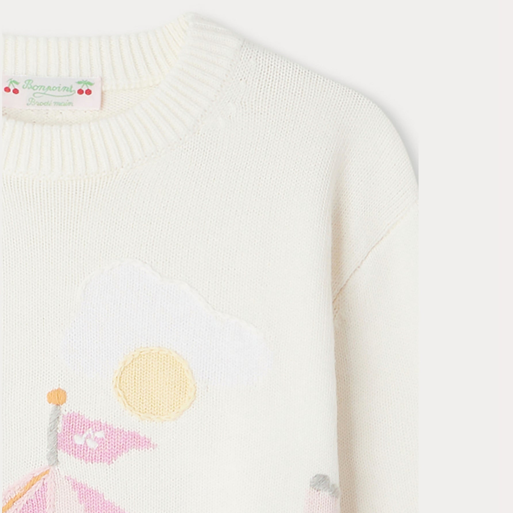 Girls White Jacquard Cotton Sweater