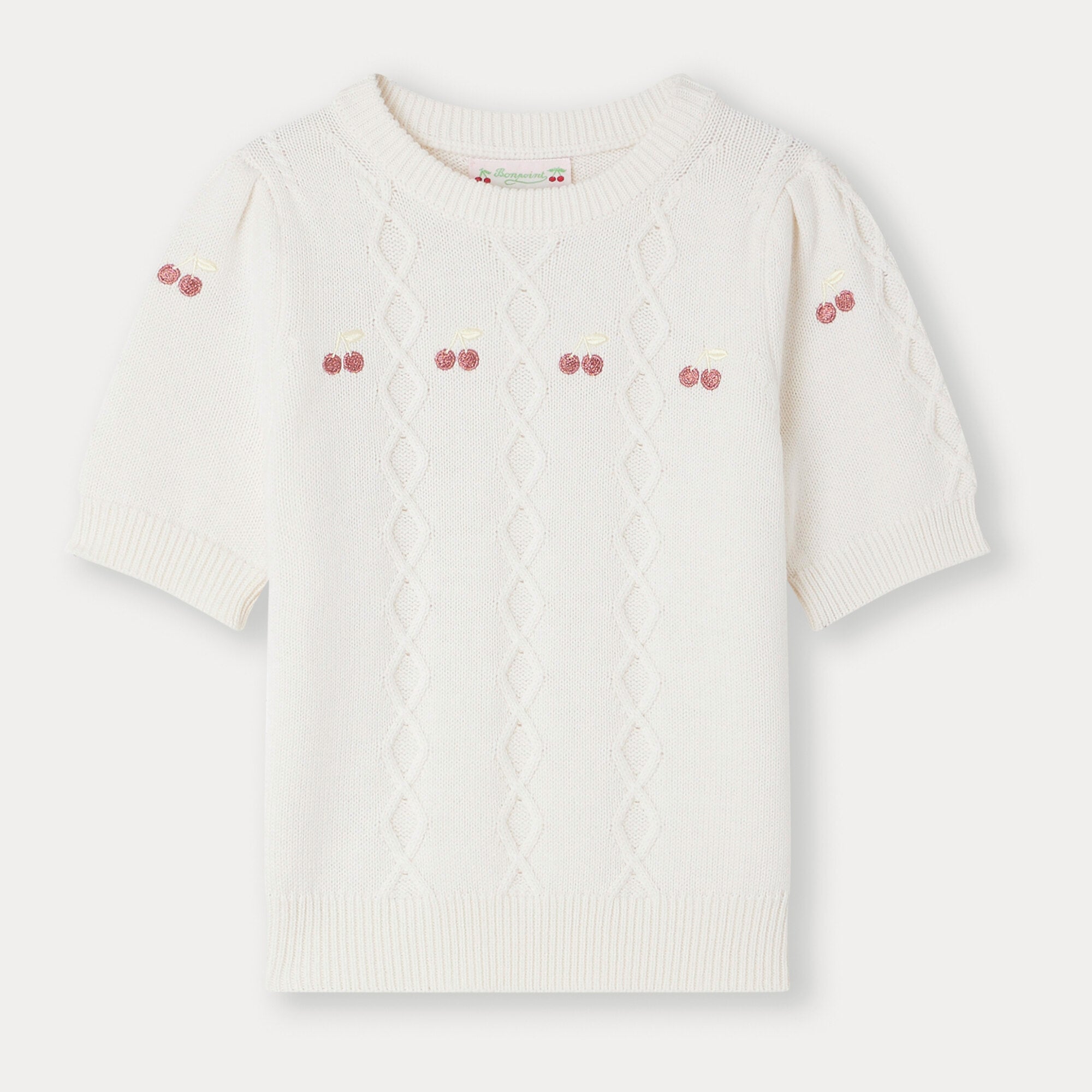 Girls White Embroidered Logo Wool Sweater